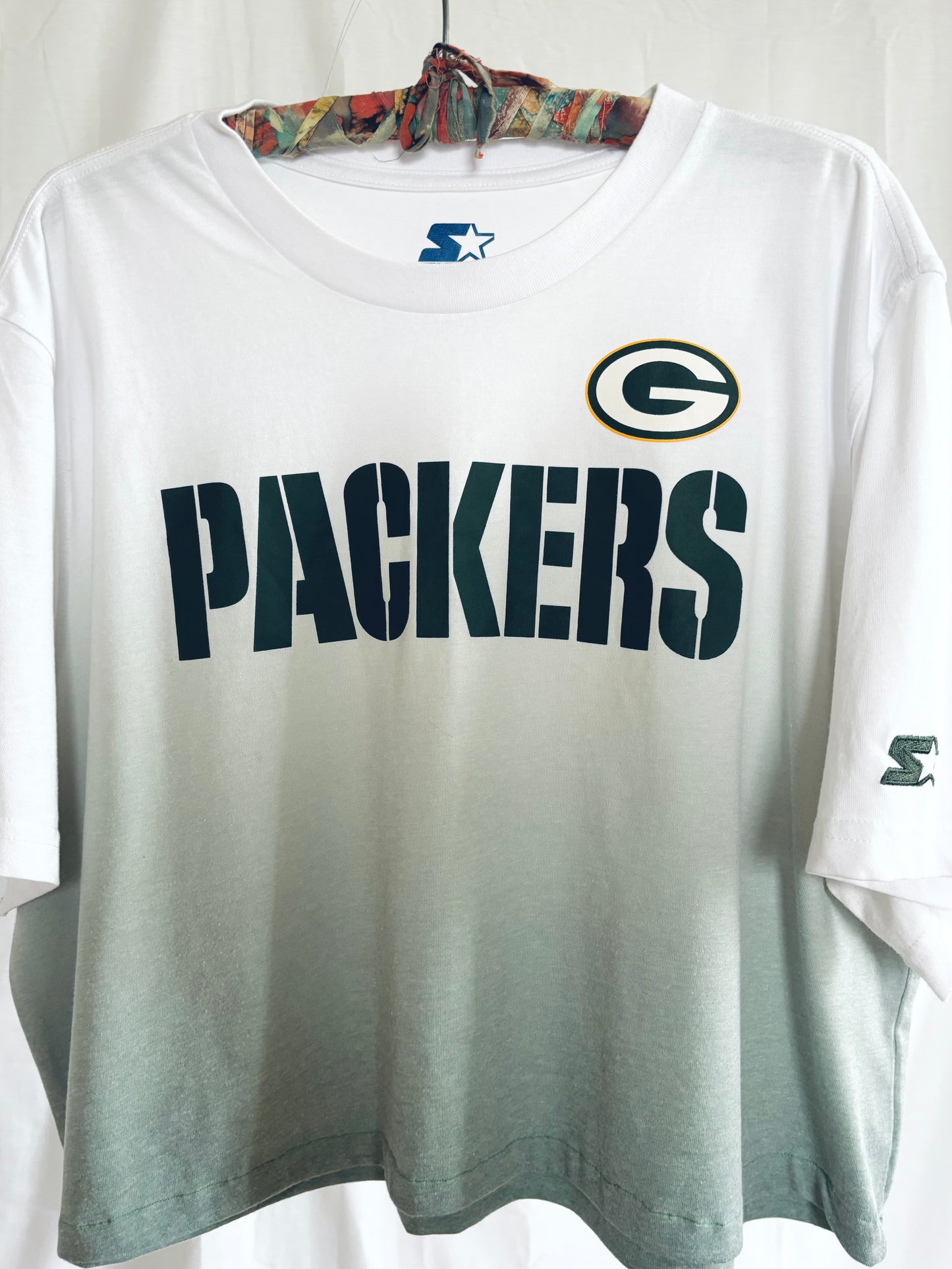 Reworked Retro STARTER Green Bay Packers ombré Dyed cropped Graphic T-shirt