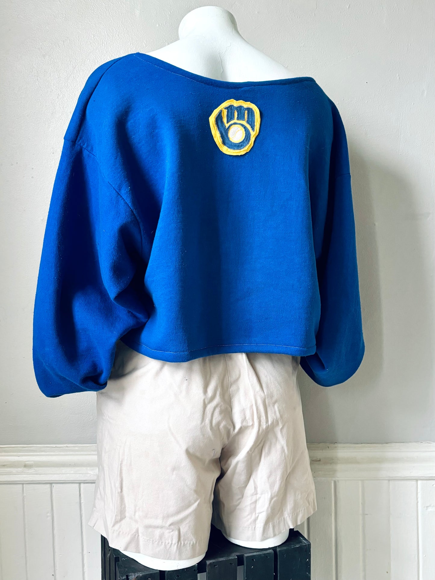 Reworked  Retro Milwaukee Brewers Cropped Crewneck Sweatshirt