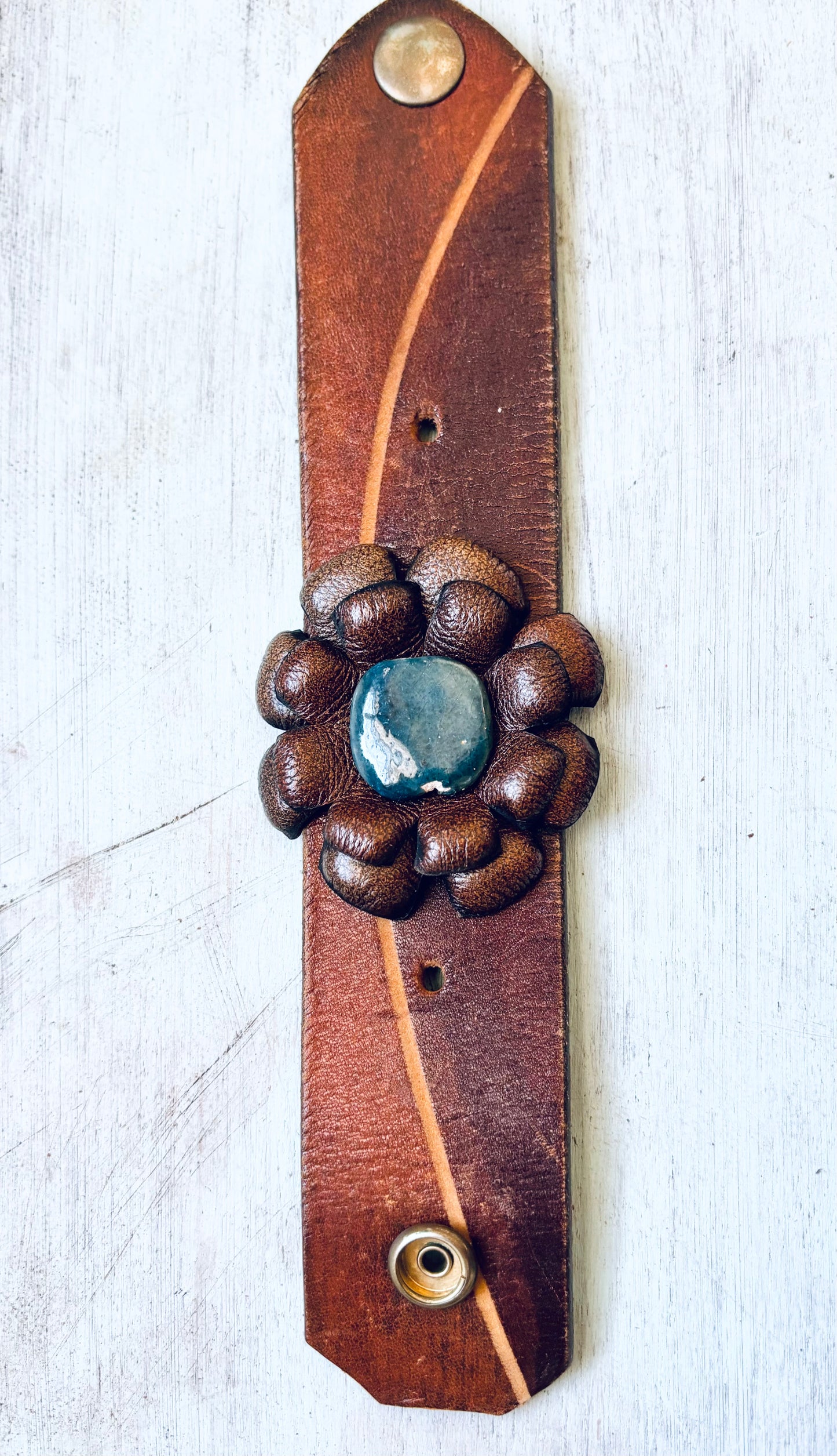 Handmade Reclaimed Leather Flower Bracelet