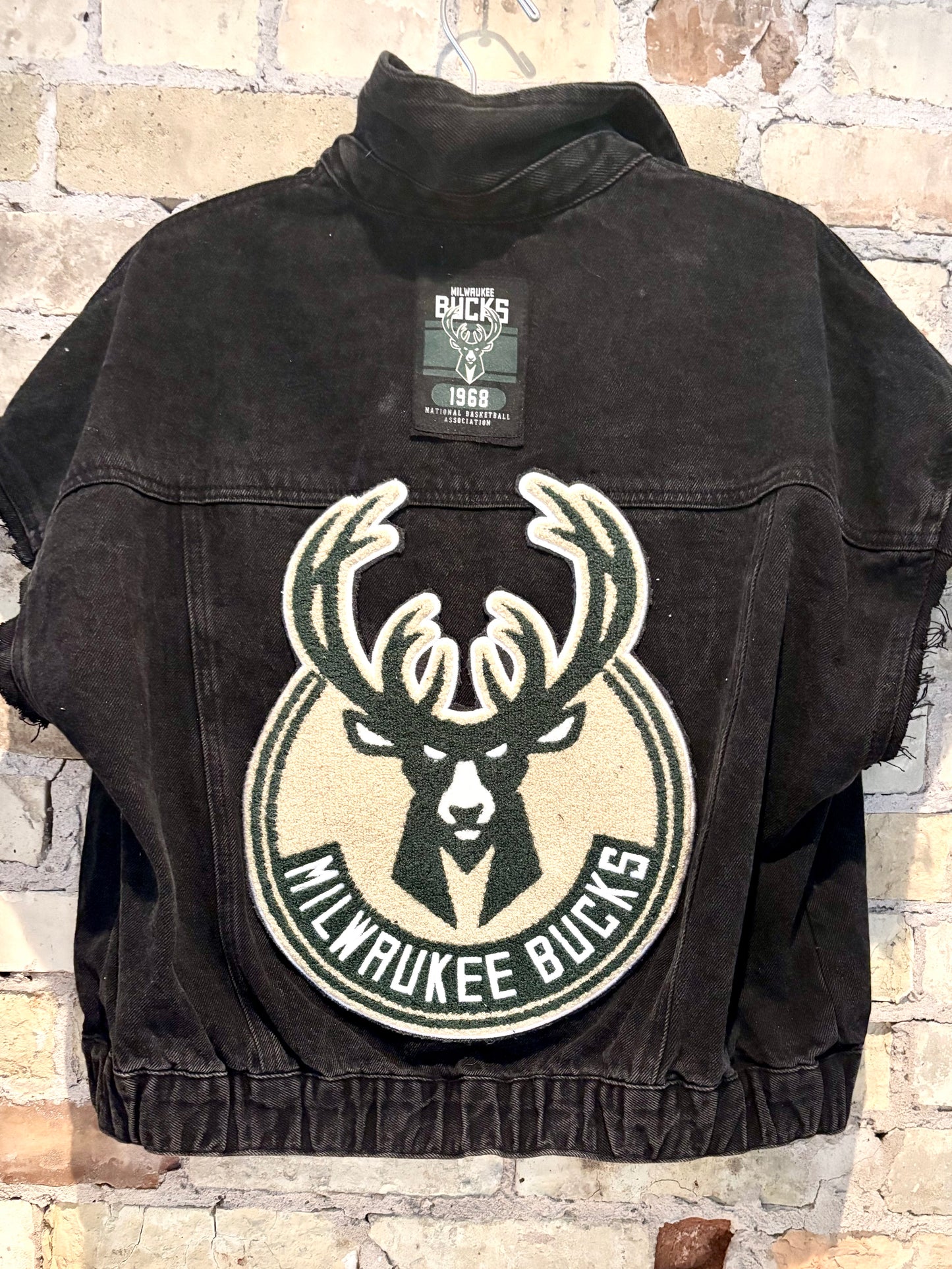 Reworked oversized BUCKS Game Day Denim Jean Vest
