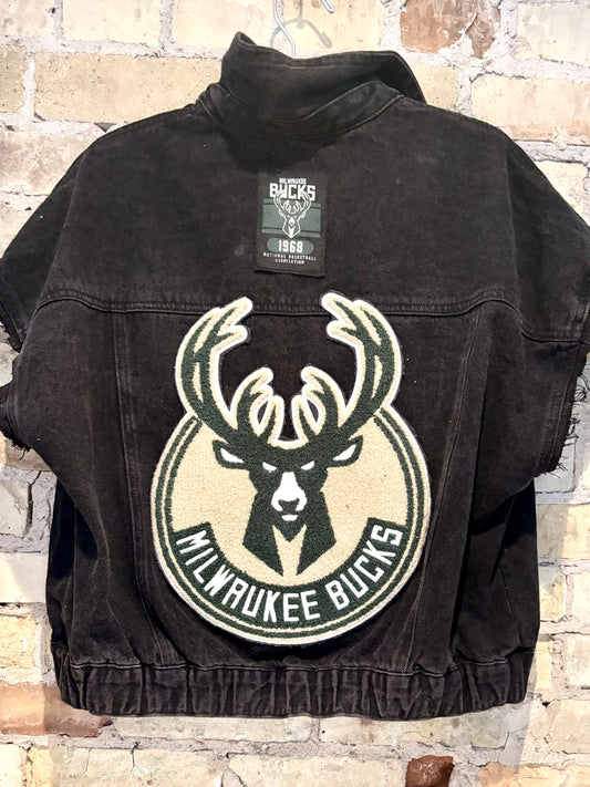 Reworked oversized BUCKS Game Day Denim Jean Vest