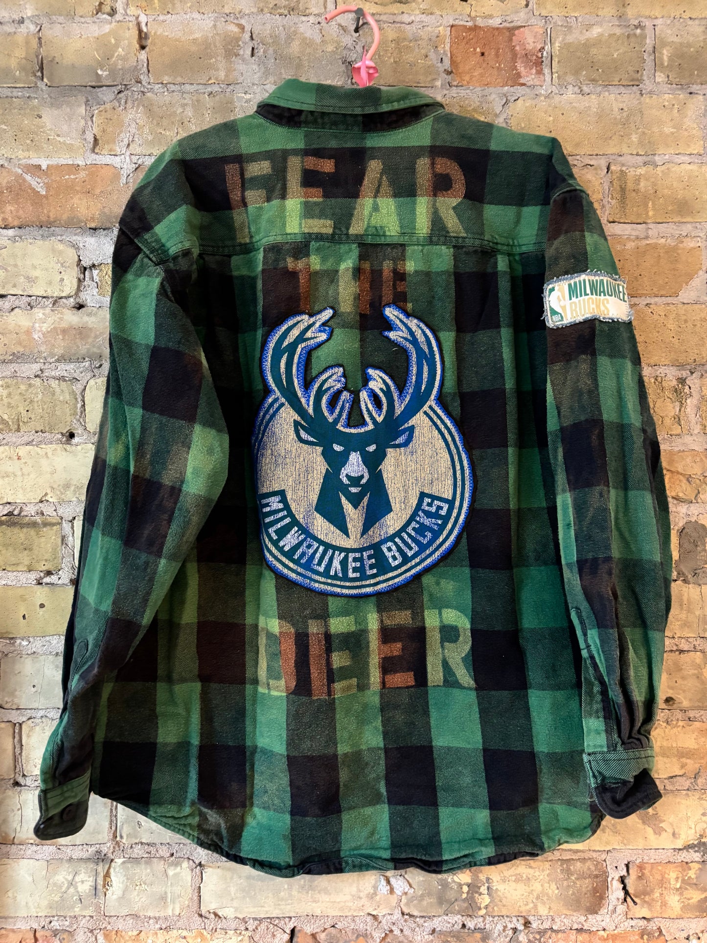 Reworked Bucks Distressed Game Day Flannel Shirt