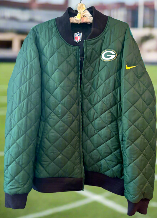 Y2K Reversible Green Bay Packers Quilted Bomber Jacket Green / Black
