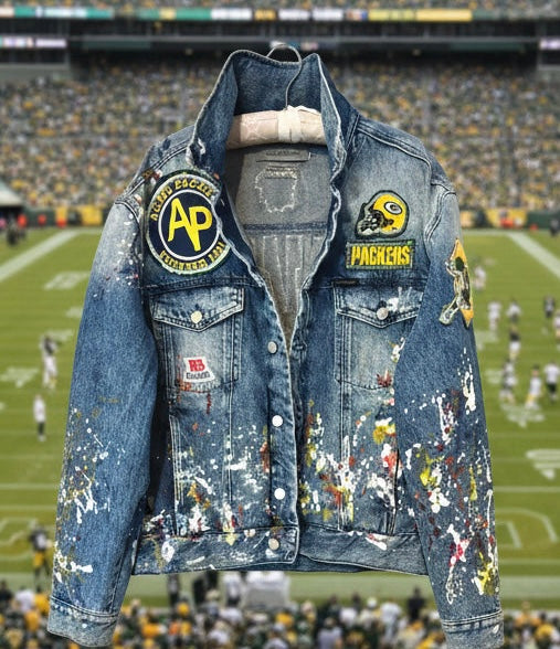 Reworked Retro Distressed Game Day Paint Splattered Custom Denim Jean Jacket