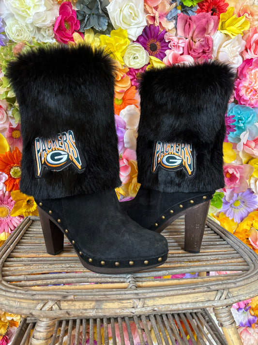 Reworked Y2K Vintage chunky Leather Fur GAME DAY Boots