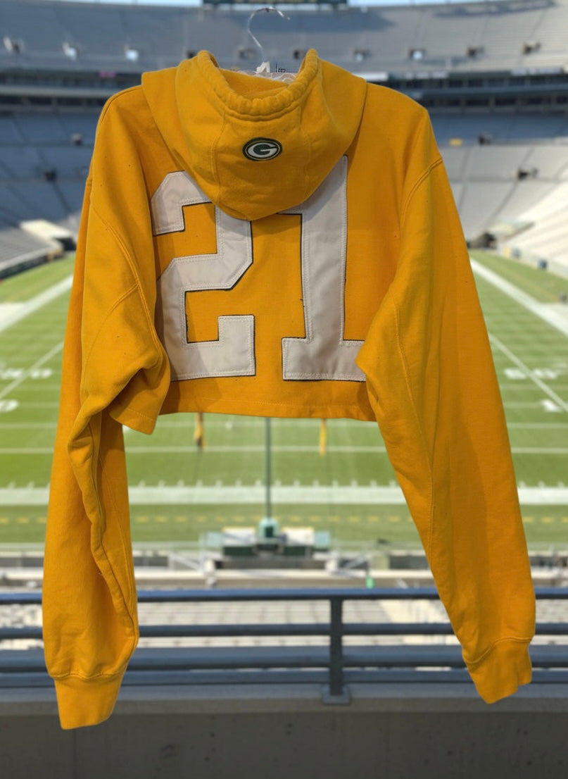 Reworked 90s Green Bay Packers Classic Yellow Cropped Hoodie