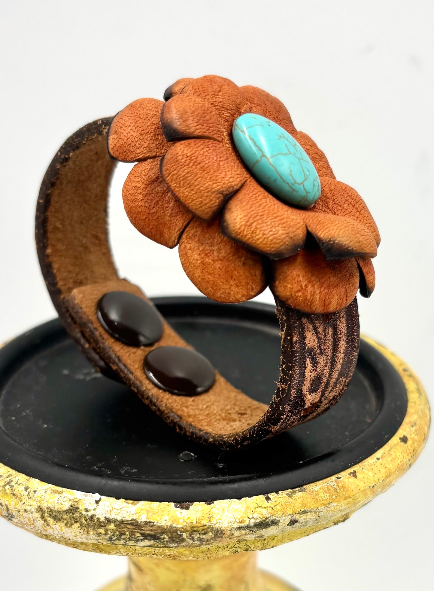 Hand Tooled Boho Leather Flower Bracelet