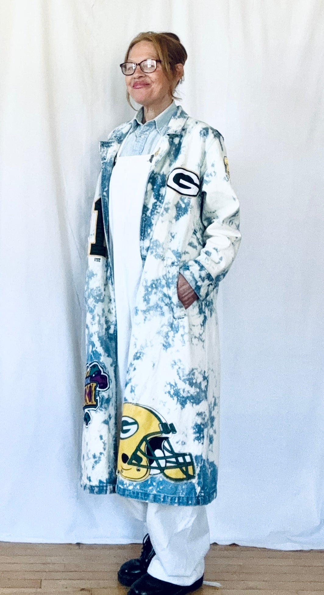 Reworked Packers Retro Game Day Denim Duster Maxi Coat