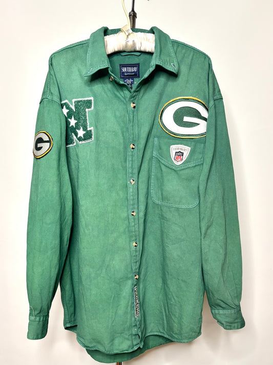 Overdyed Retro Graffiti Denim Game Day Jean Shirt