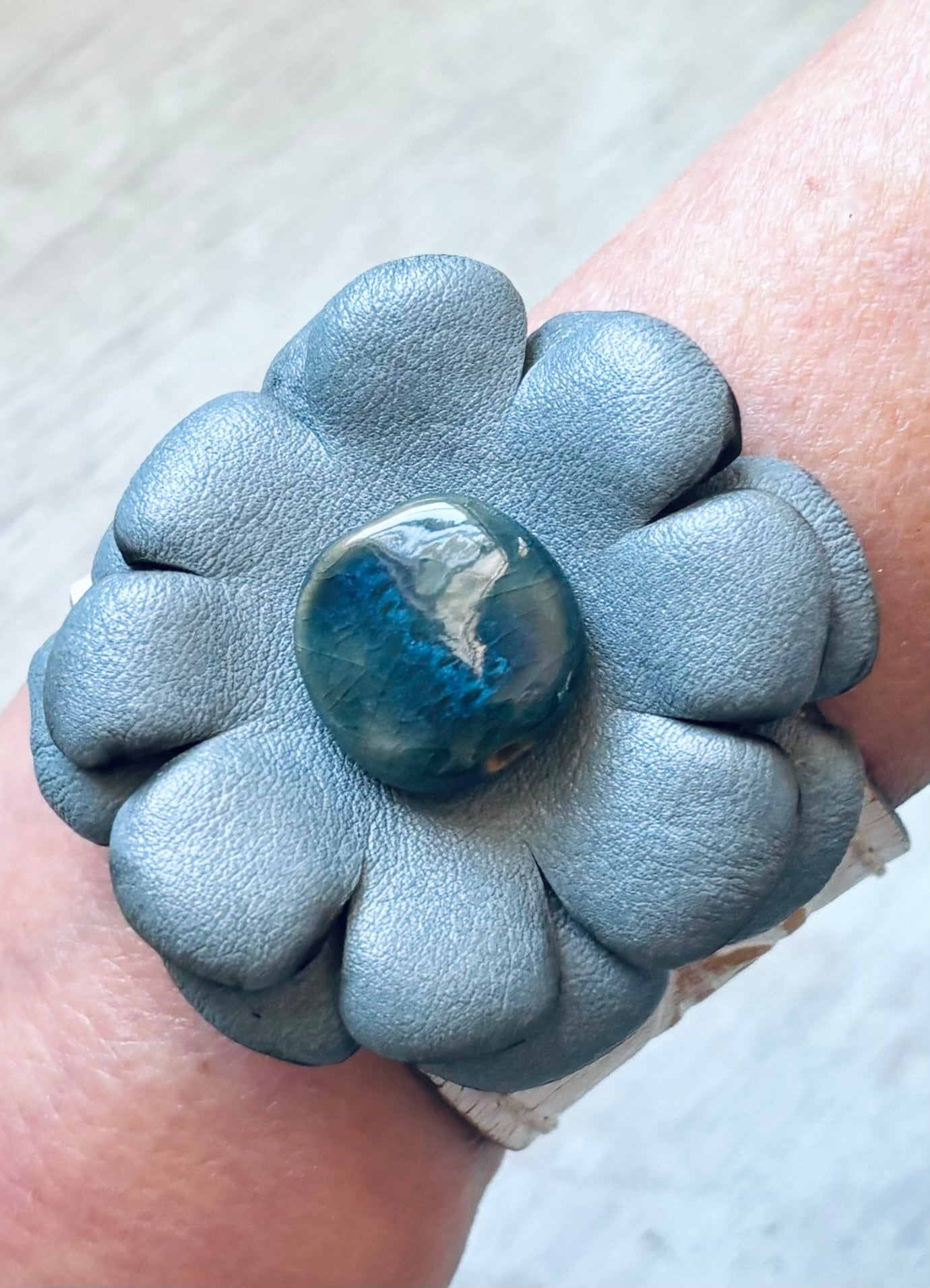 Hand Tooled reworked Leather Flower Bracelet