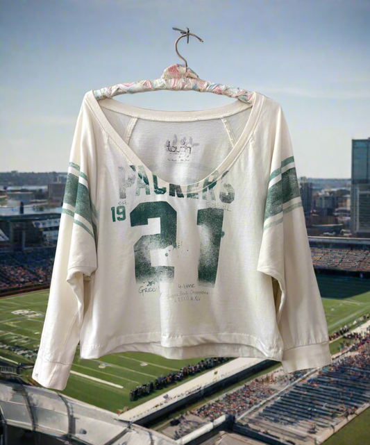 Reworked Packers cropped Throwback Shoulder Jersey Tee