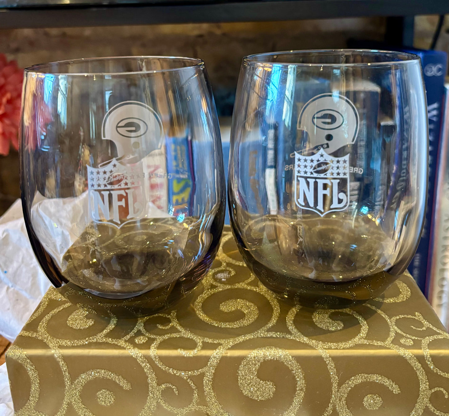 Set of 2 Vintage 70’s NFL ROLY POLY Smokey Gray Whiskey Glasses