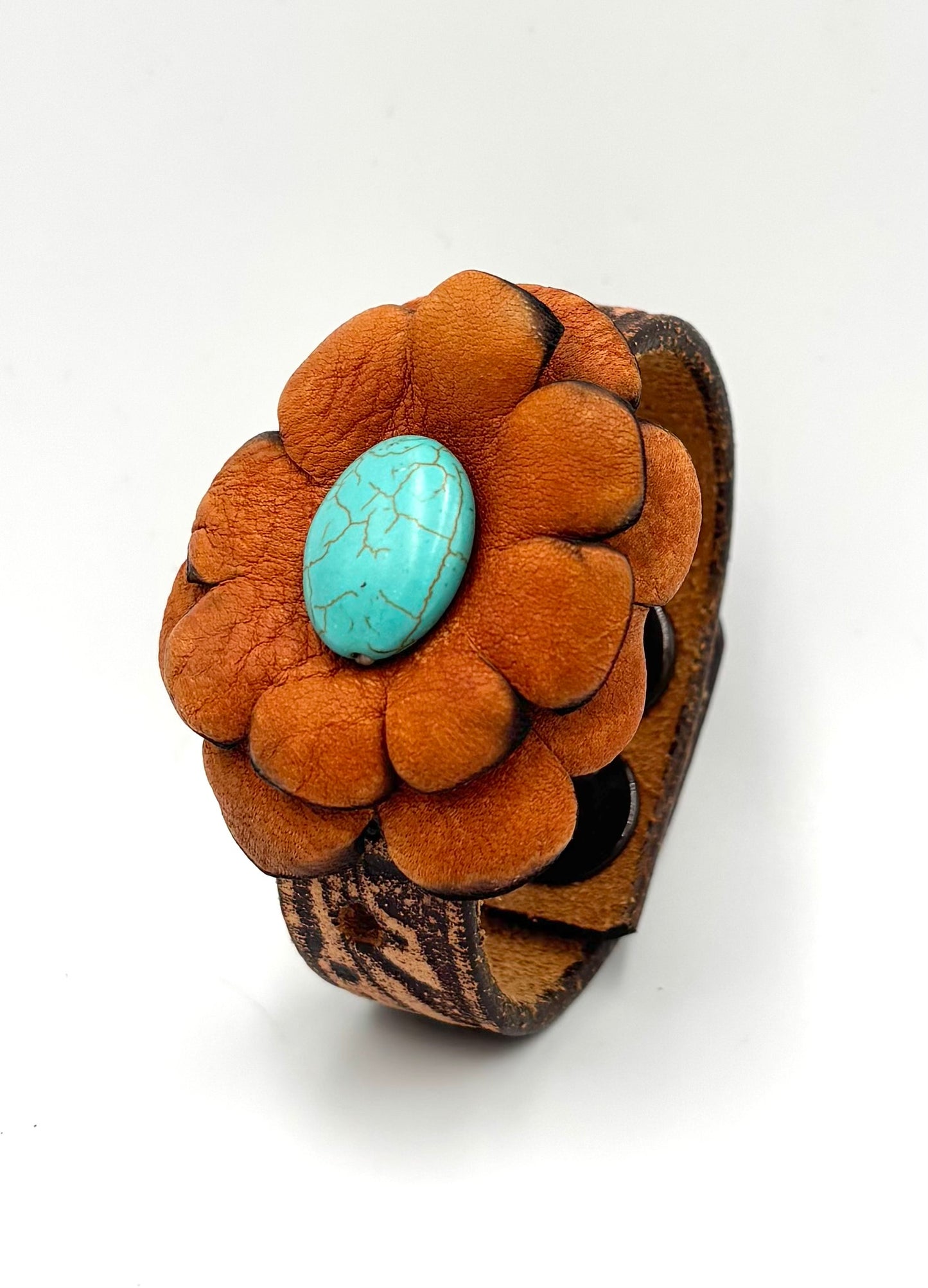 Hand Tooled Boho Leather Flower Bracelet