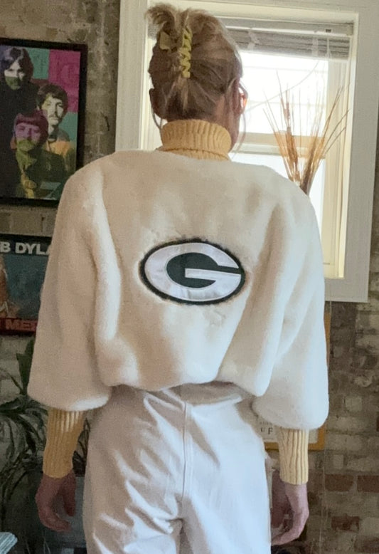 Reworked Faux Fur Packers Game Day Bolero coat Jacket