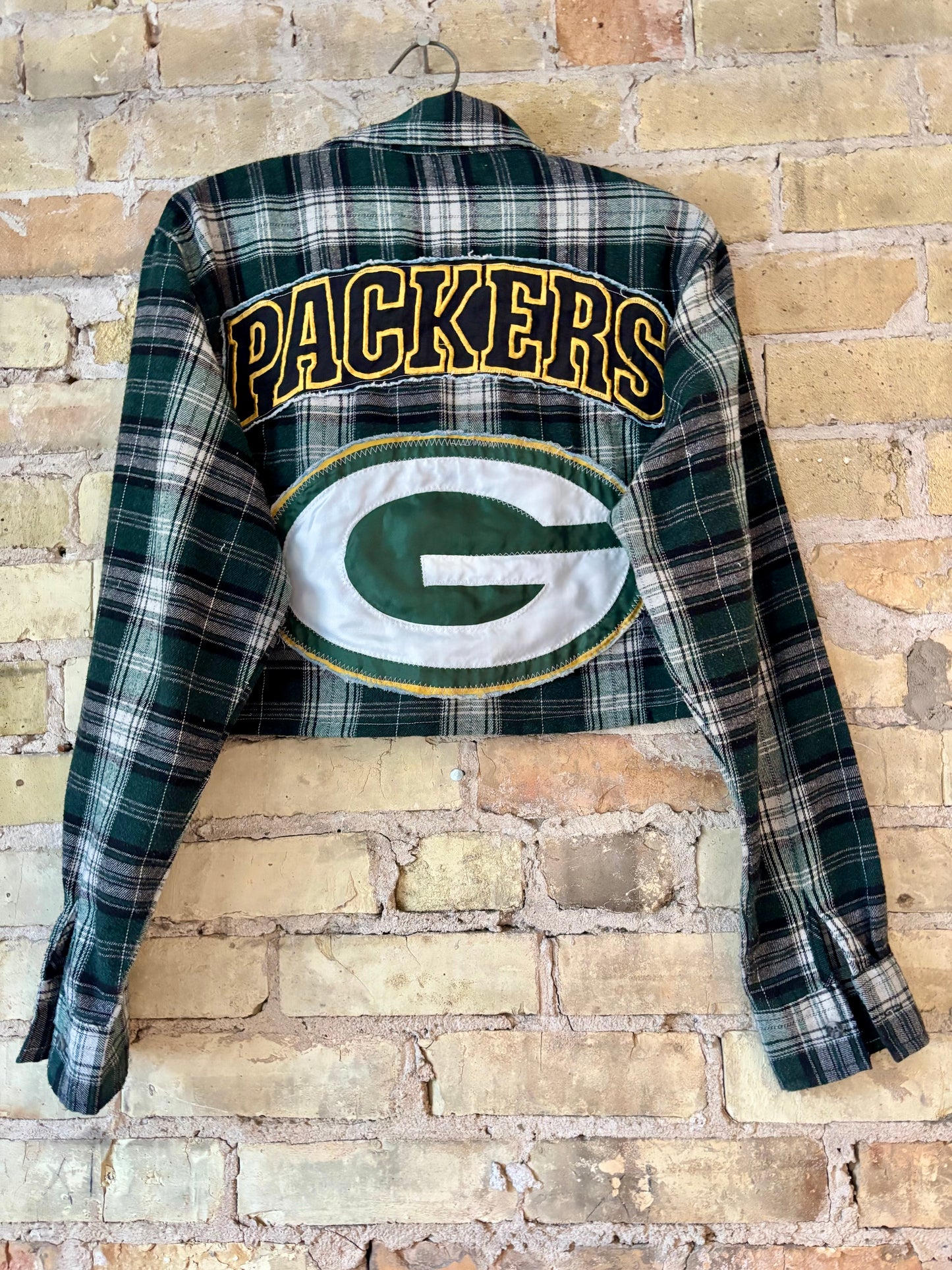 Reworked Packers Game Day Crop Top Flannel Shirt