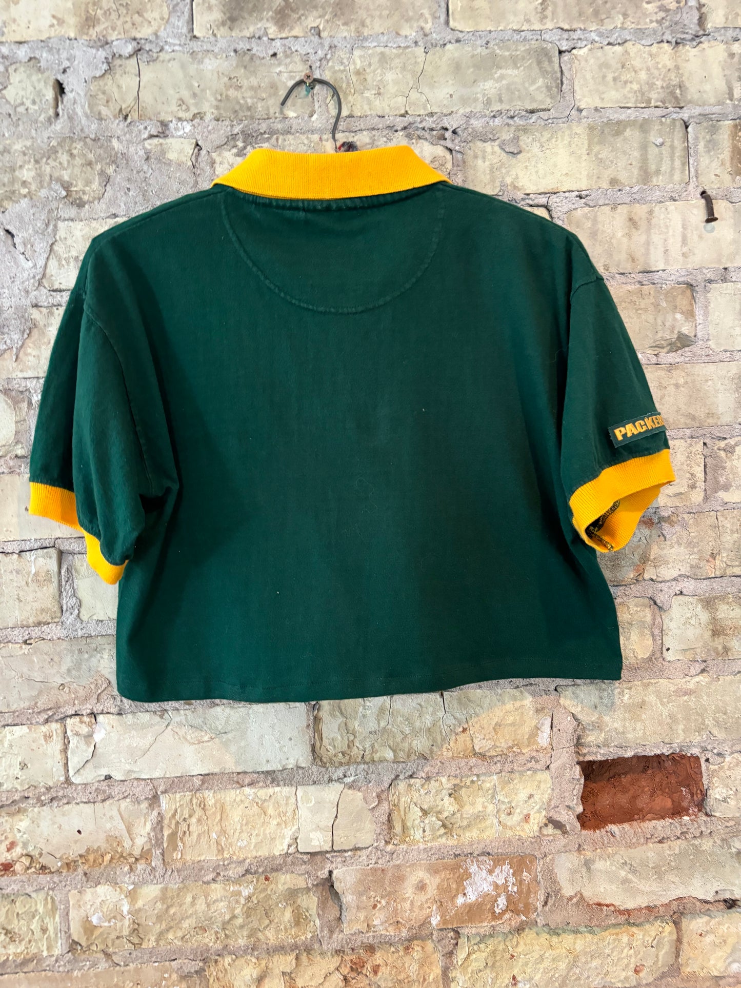 Reworked Vintage Green Bay Packers 3 Button cropped Polo Tee