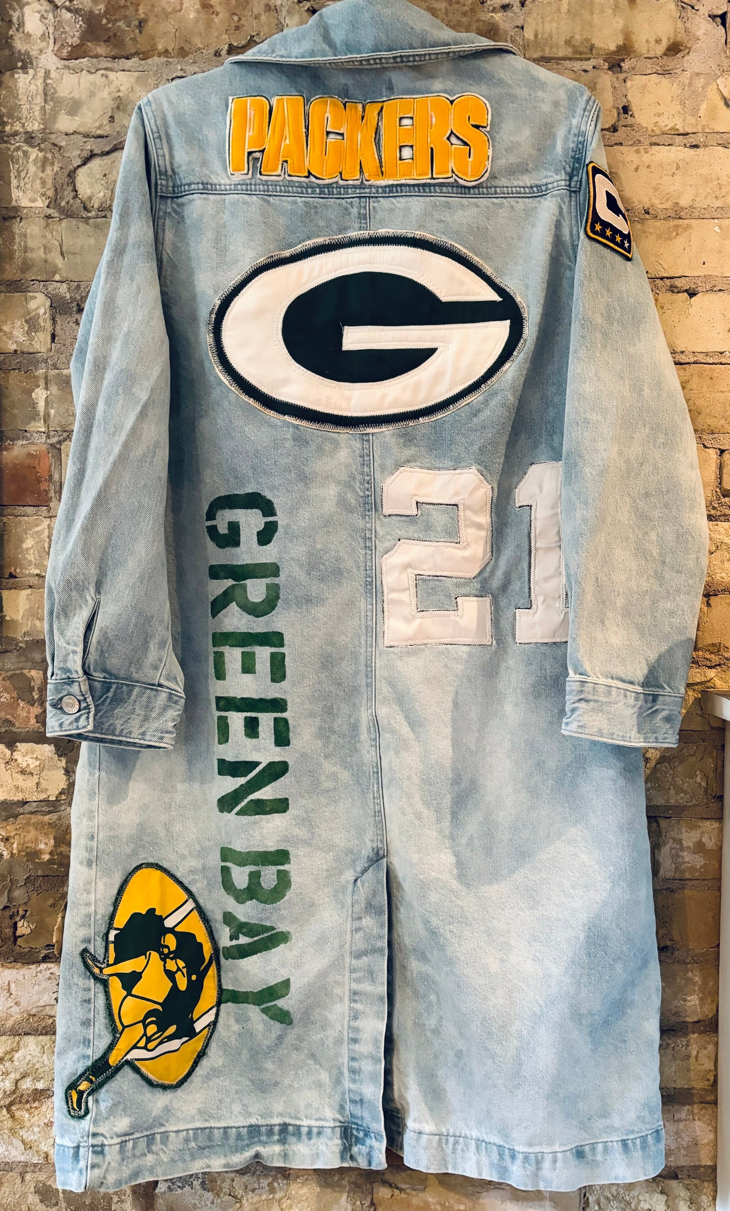 Reworked Packers Retro Game Day Denim Duster Coat