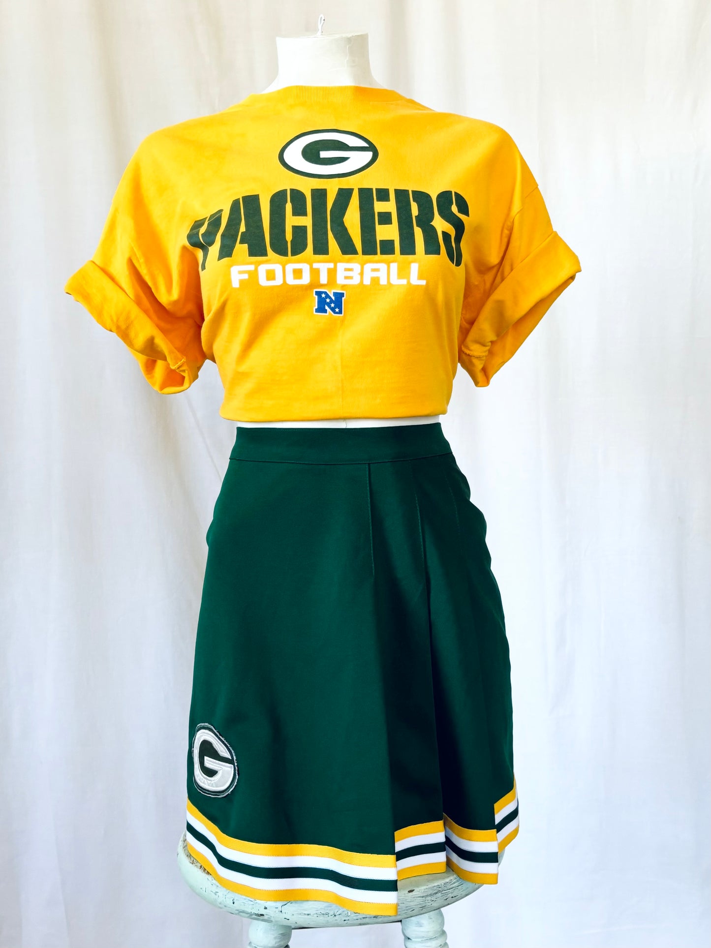 Reworked Adult Green Bay Packers Vintage Cheer Skirt