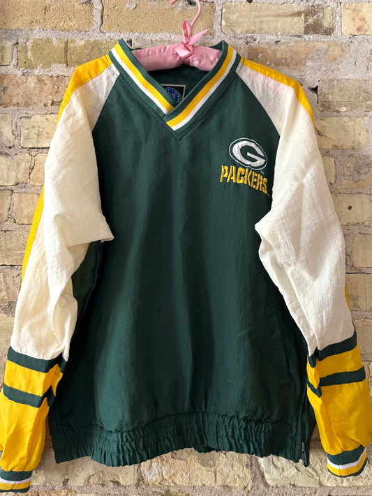 Retro 80’s RARE Green Bay Packers Color Block V Neck windbreaker