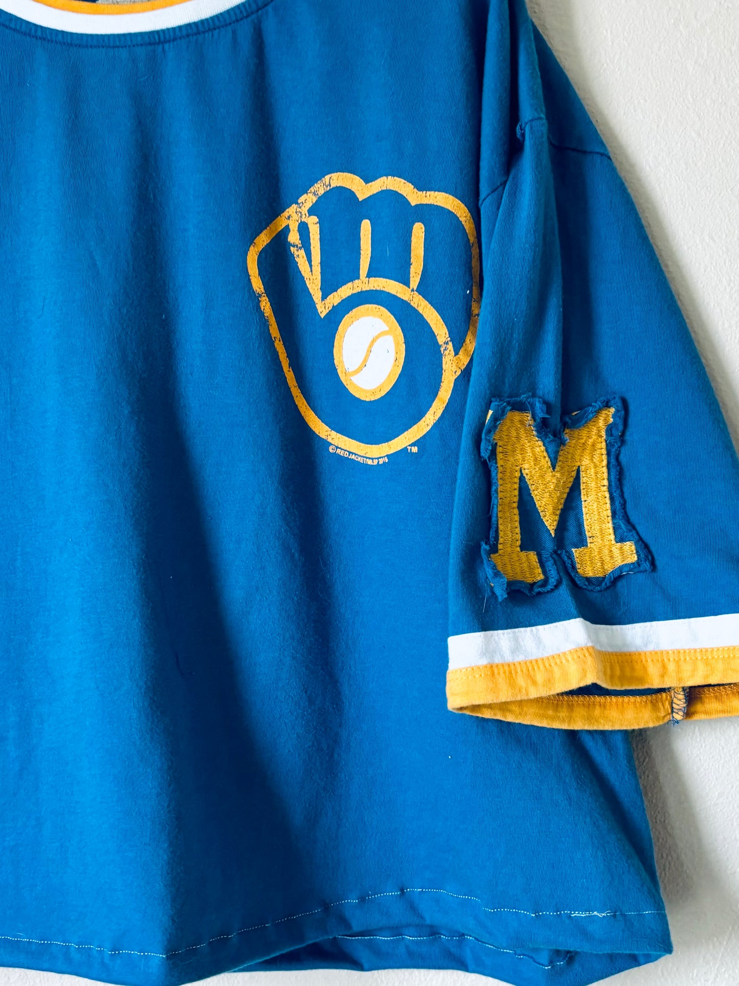 Reworked Milwaukee Brewers Cropped Throwback Ringer Graphic Tee