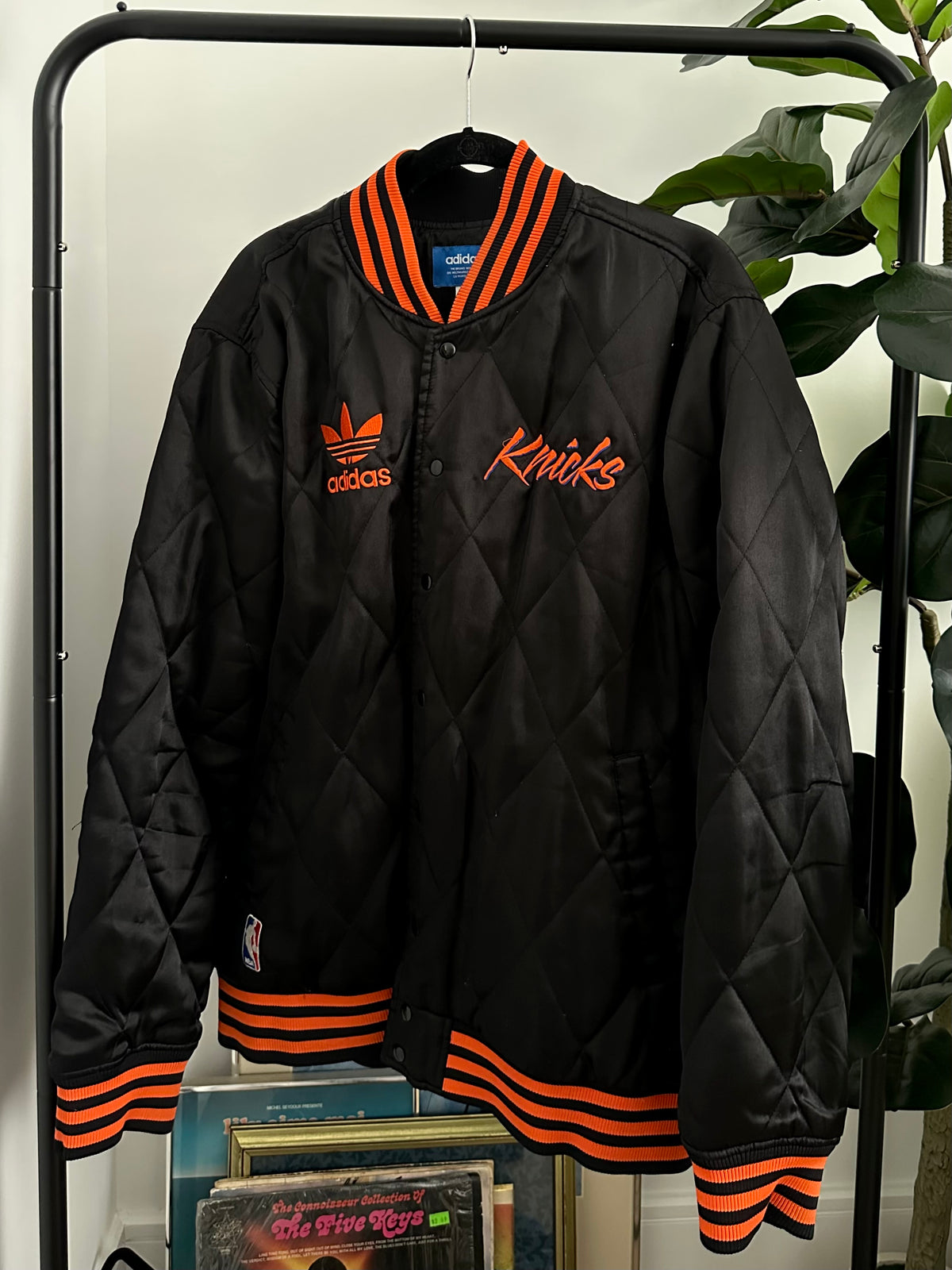 Vintage 90’s Adidas  NY Knicks quilted satin bomber Varsity jacket