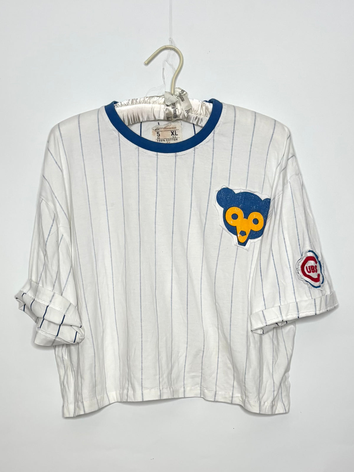 Retro 90s Chicago Cubs throwback striped ringer tee