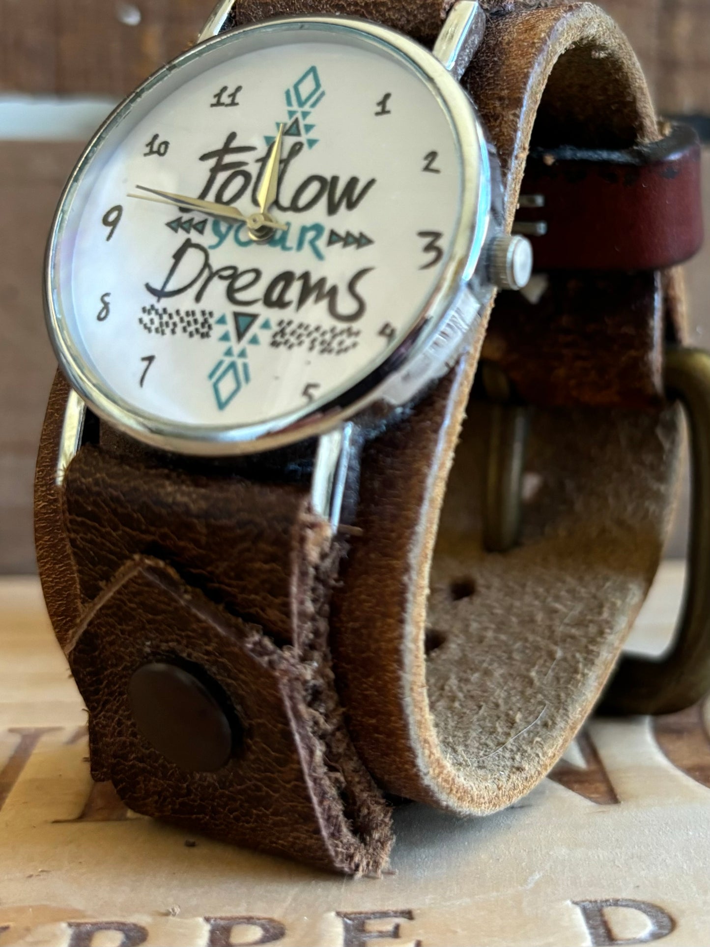 Handmade Distressed Leather Wristband Cuff Watch