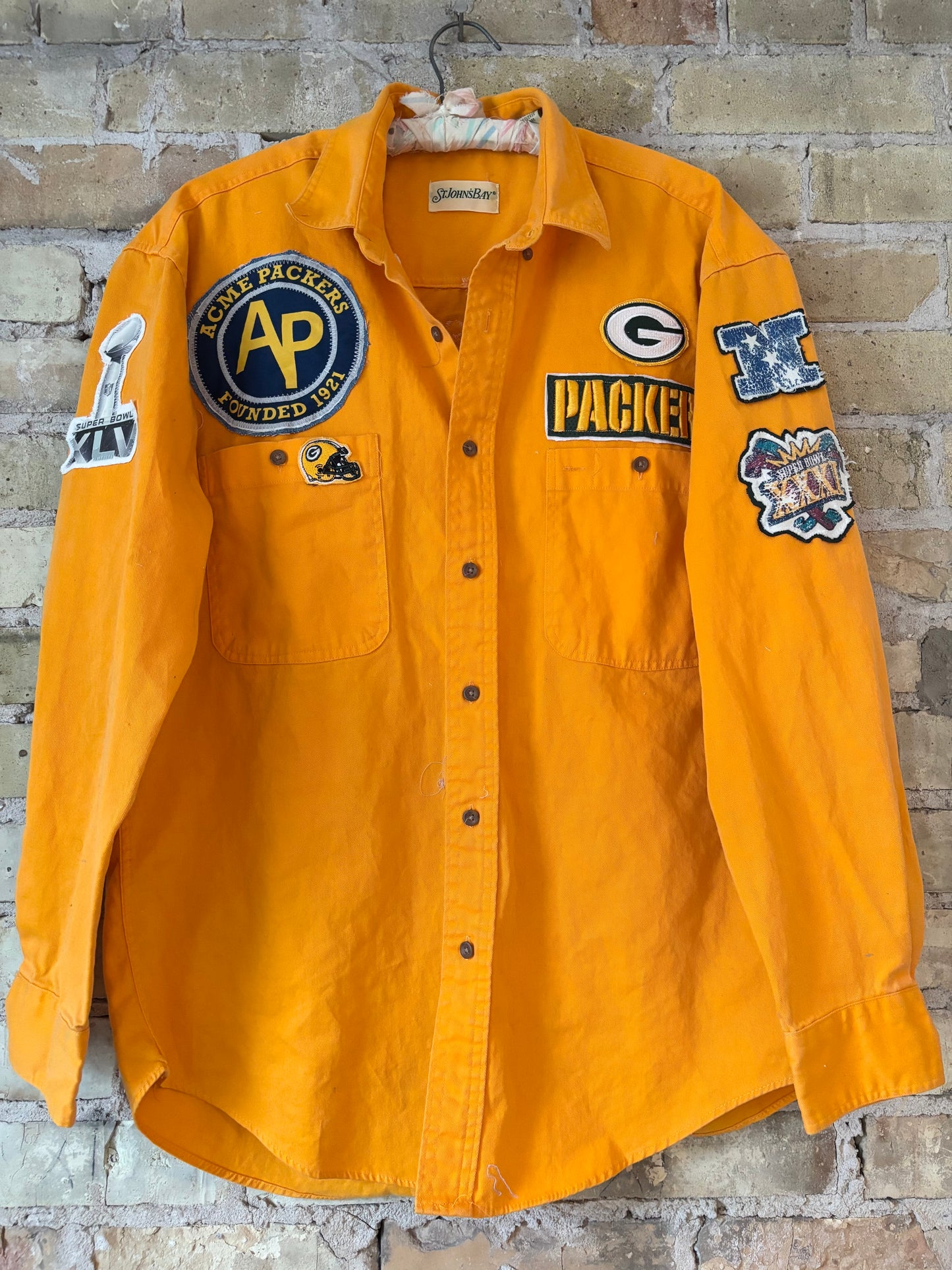 Reworked Packers Retro Yellow Game Day button up Denim Shirt