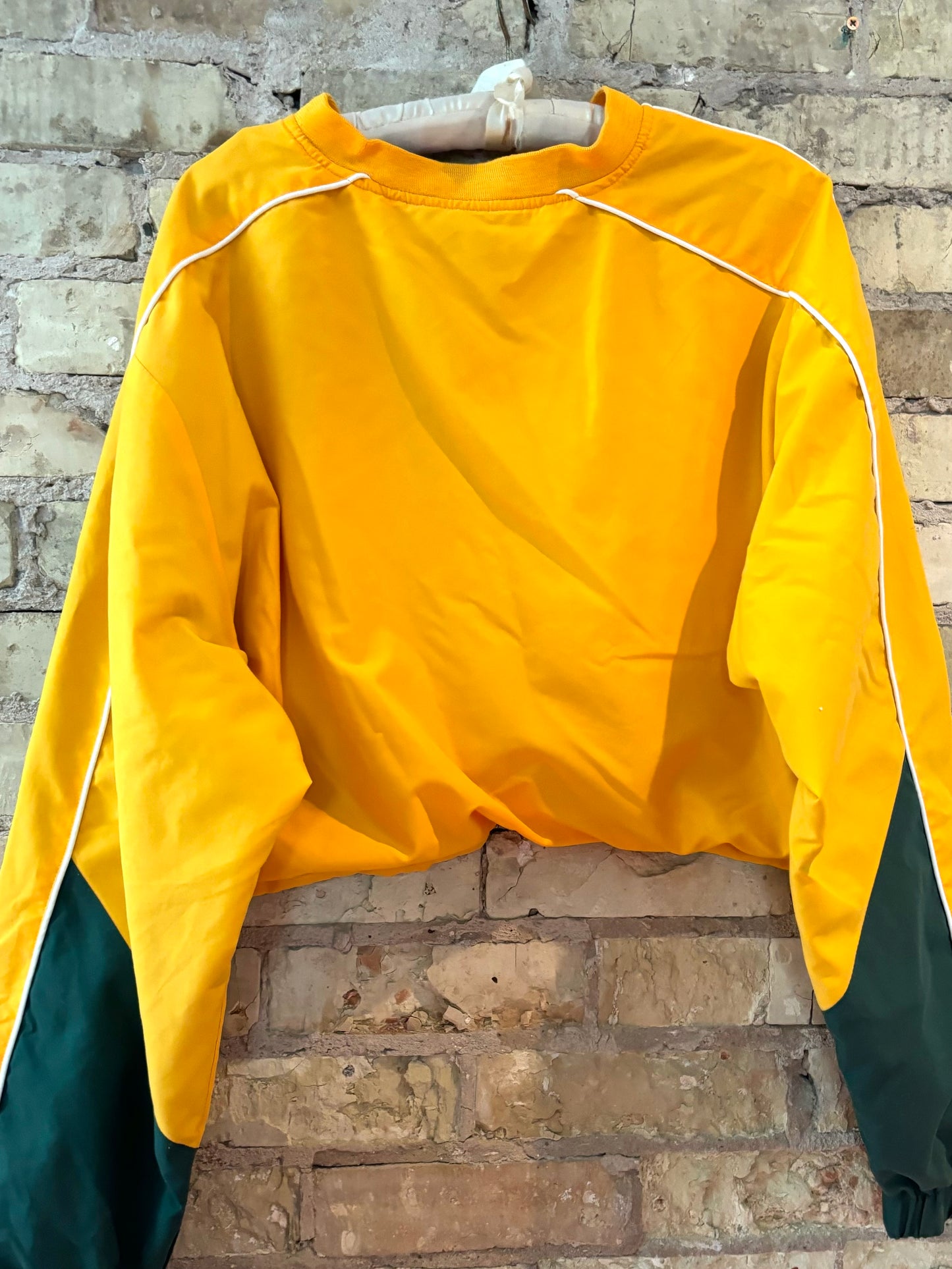 Reworked Retro Green Bay Packers Cropped Color Block V Neck Windbreaker