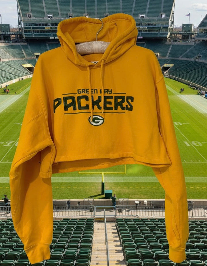 Reworked 90s Green Bay Packers Classic Yellow Cropped Hoodie