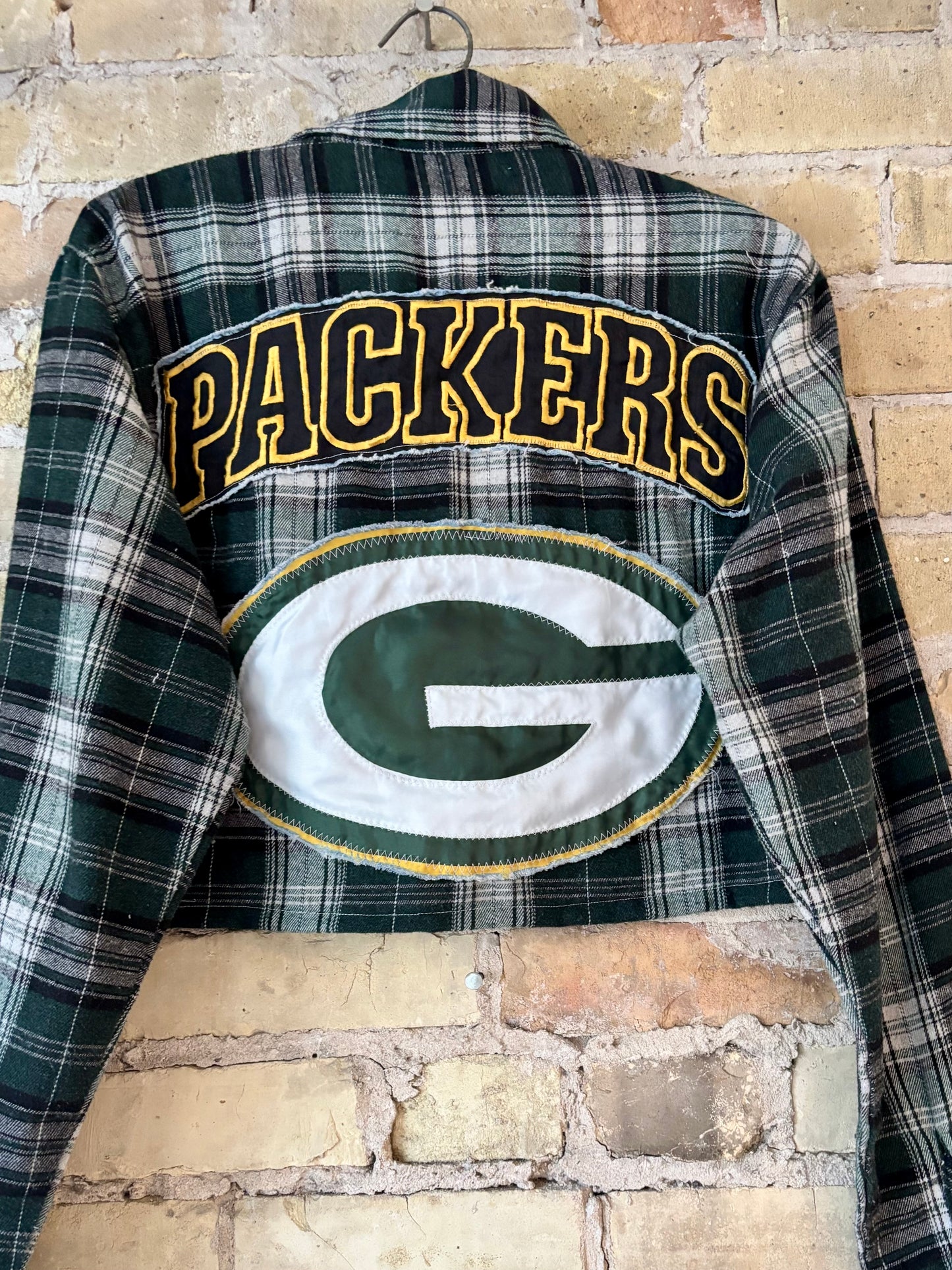 Reworked Packers Game Day Crop Top Flannel Shirt