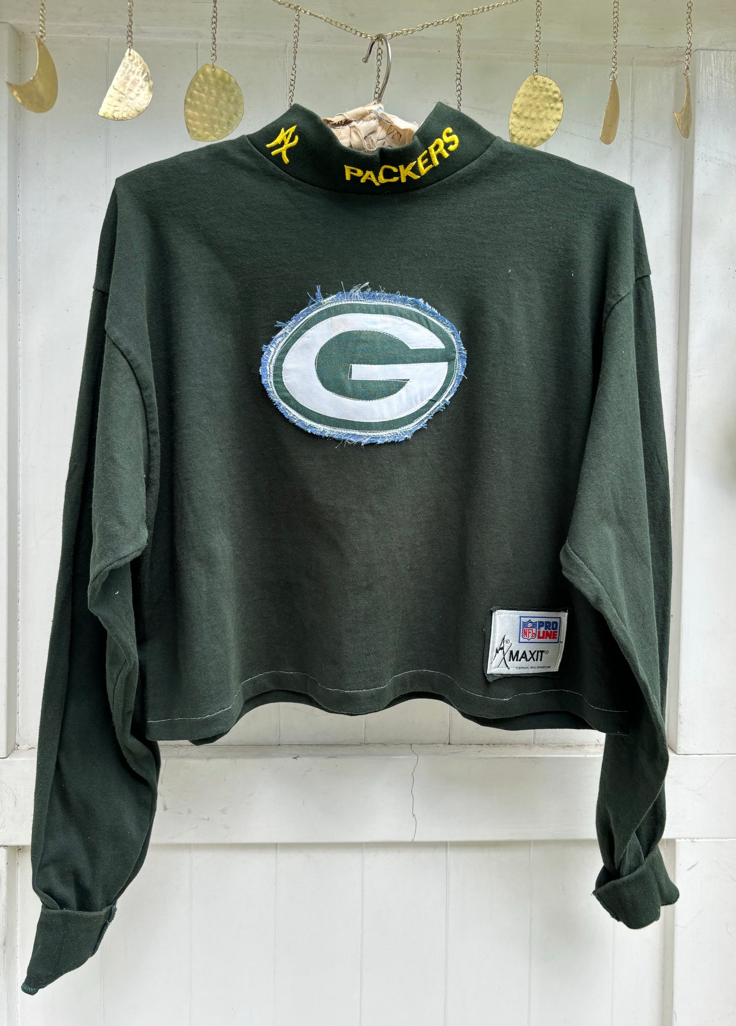 Reworked Retro 90s Packers PROLINE crop top Mock Neck Shirt