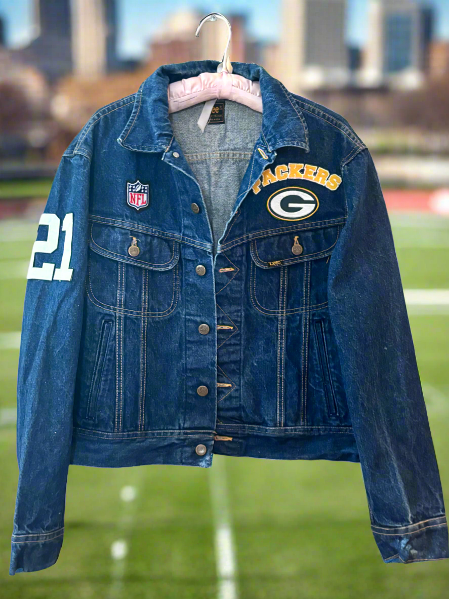 Reworked Vintage  LEE Trucker Dark Washed Indigo Game Day Denim Jean Jacket