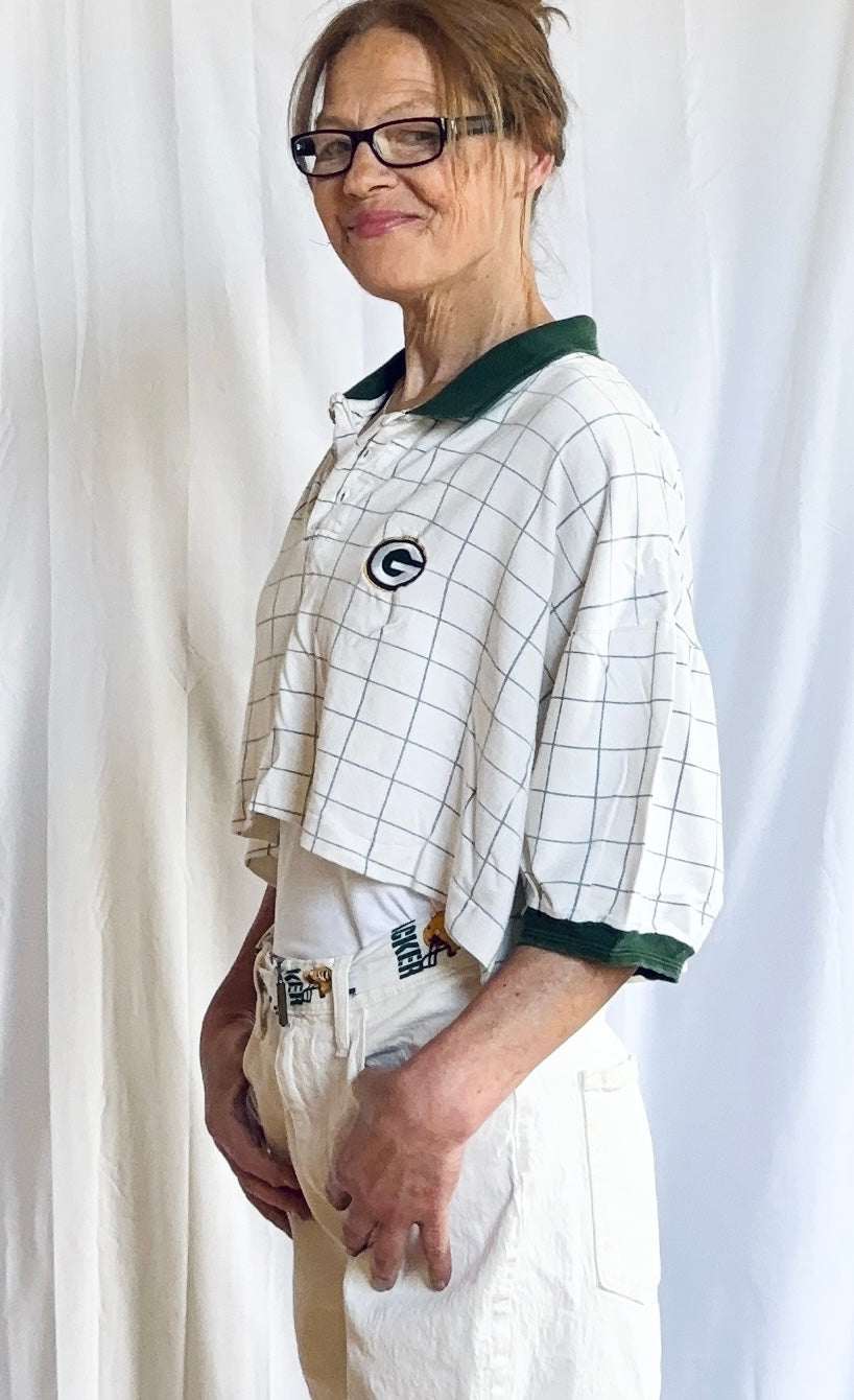 Reworked Packers Retro cropped checked golf Polo