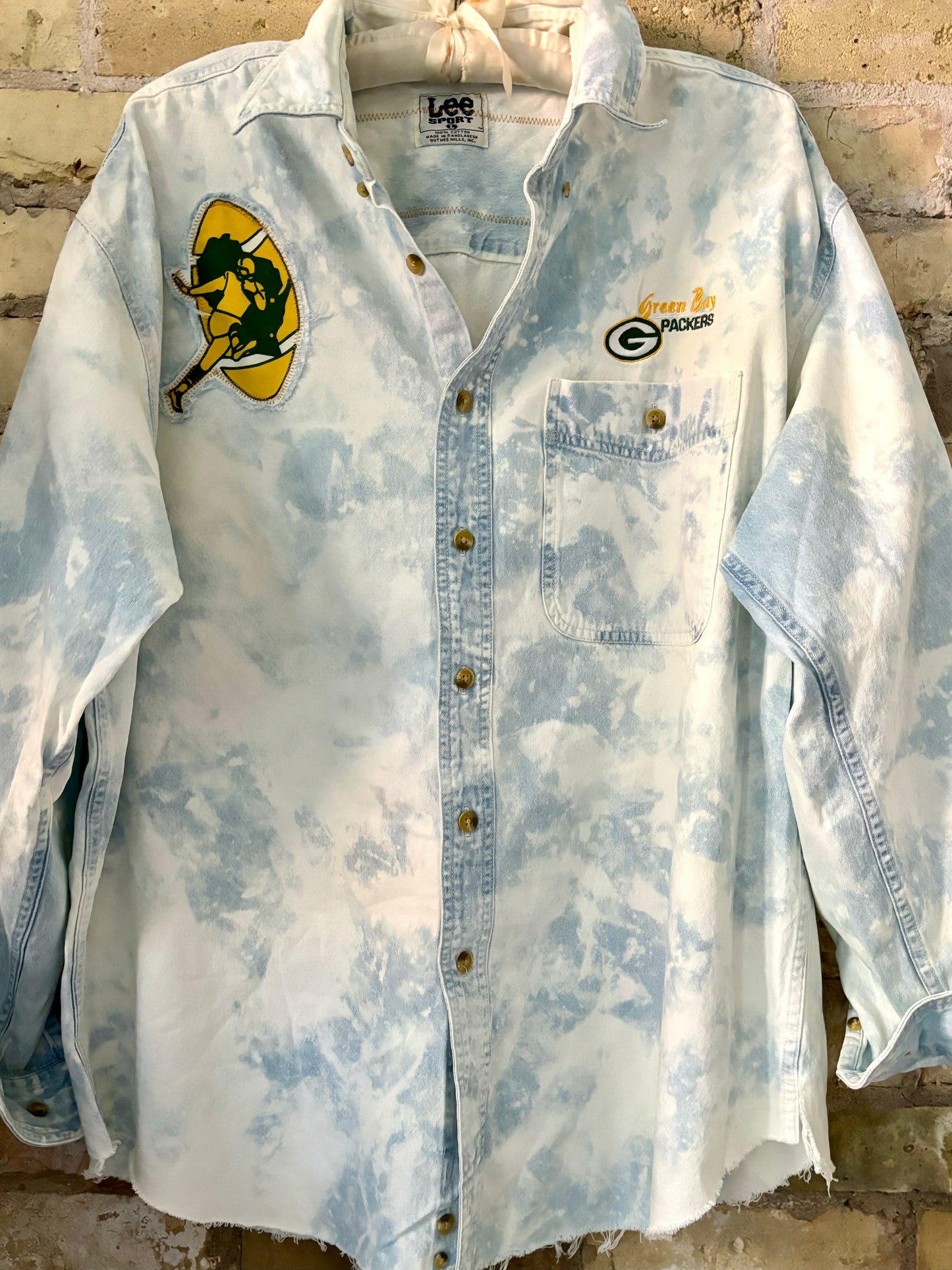 Reworked Retro distressed Game Day Denim Jean Shirt