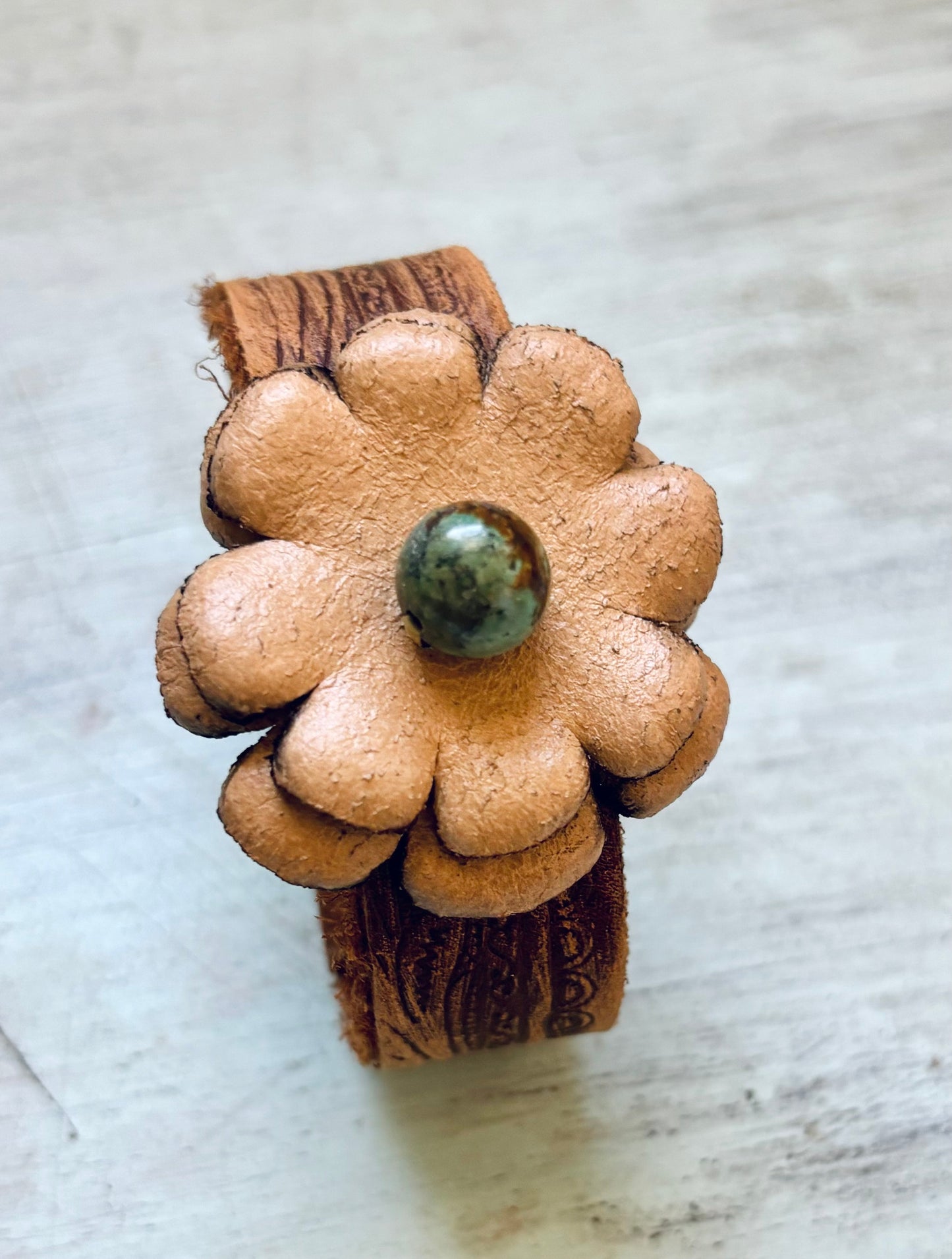 Handmade Reclaimed Leather Flower Bracelet