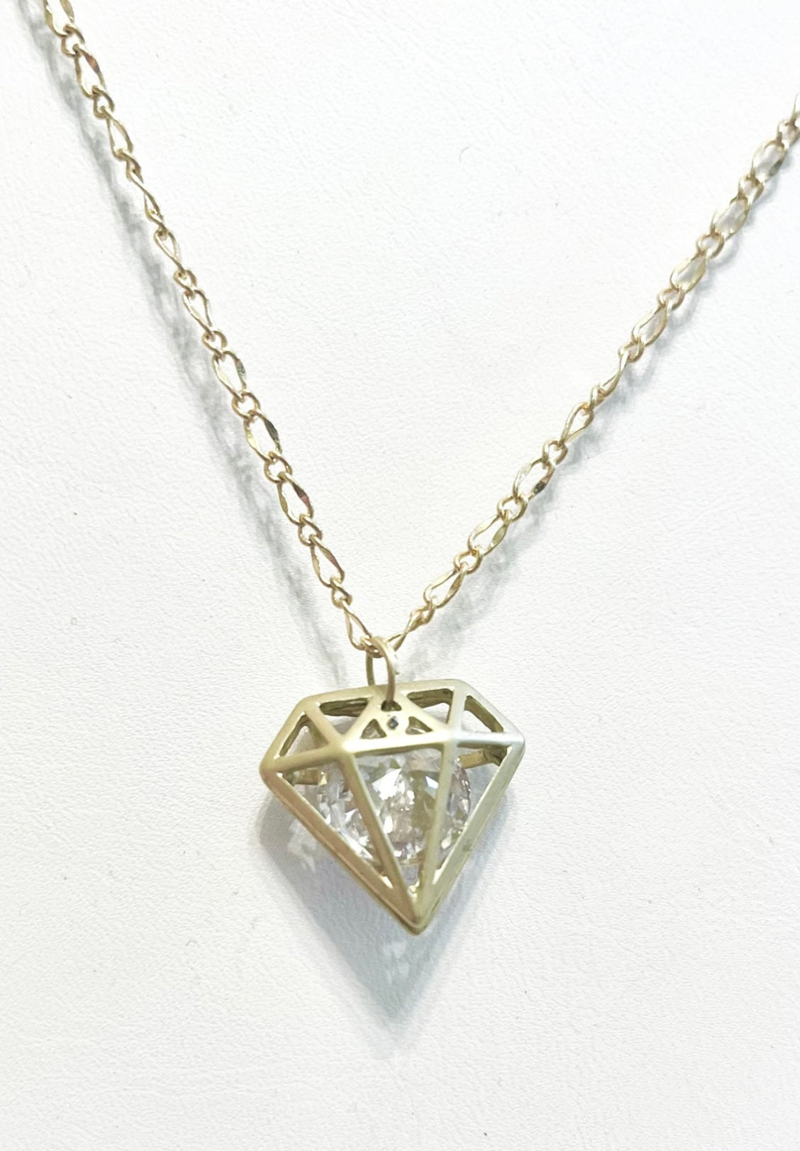 Antique Gold prism Pendant with floating Crystal Quartz Necklace