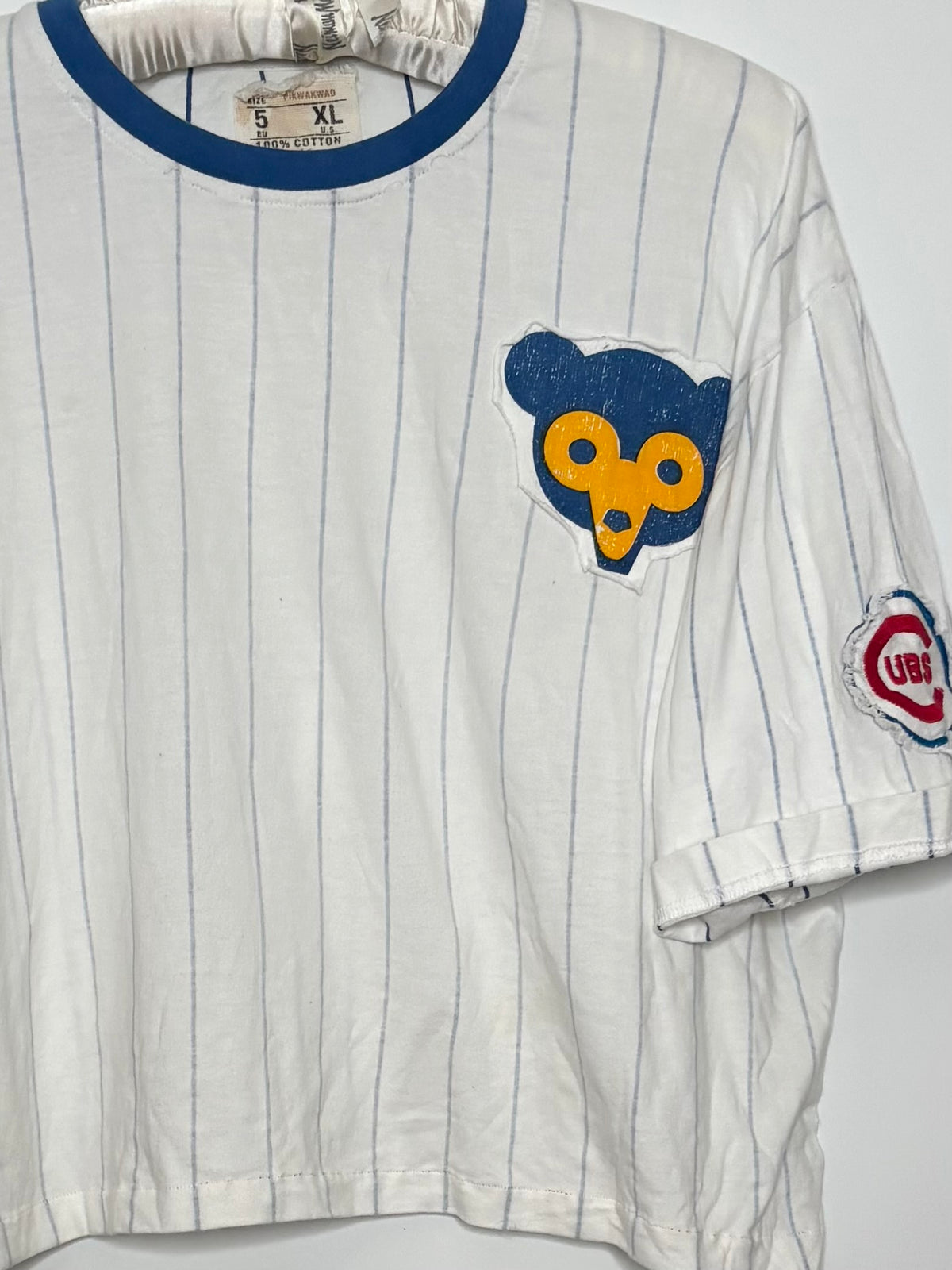 Retro 90s Chicago Cubs throwback striped ringer tee