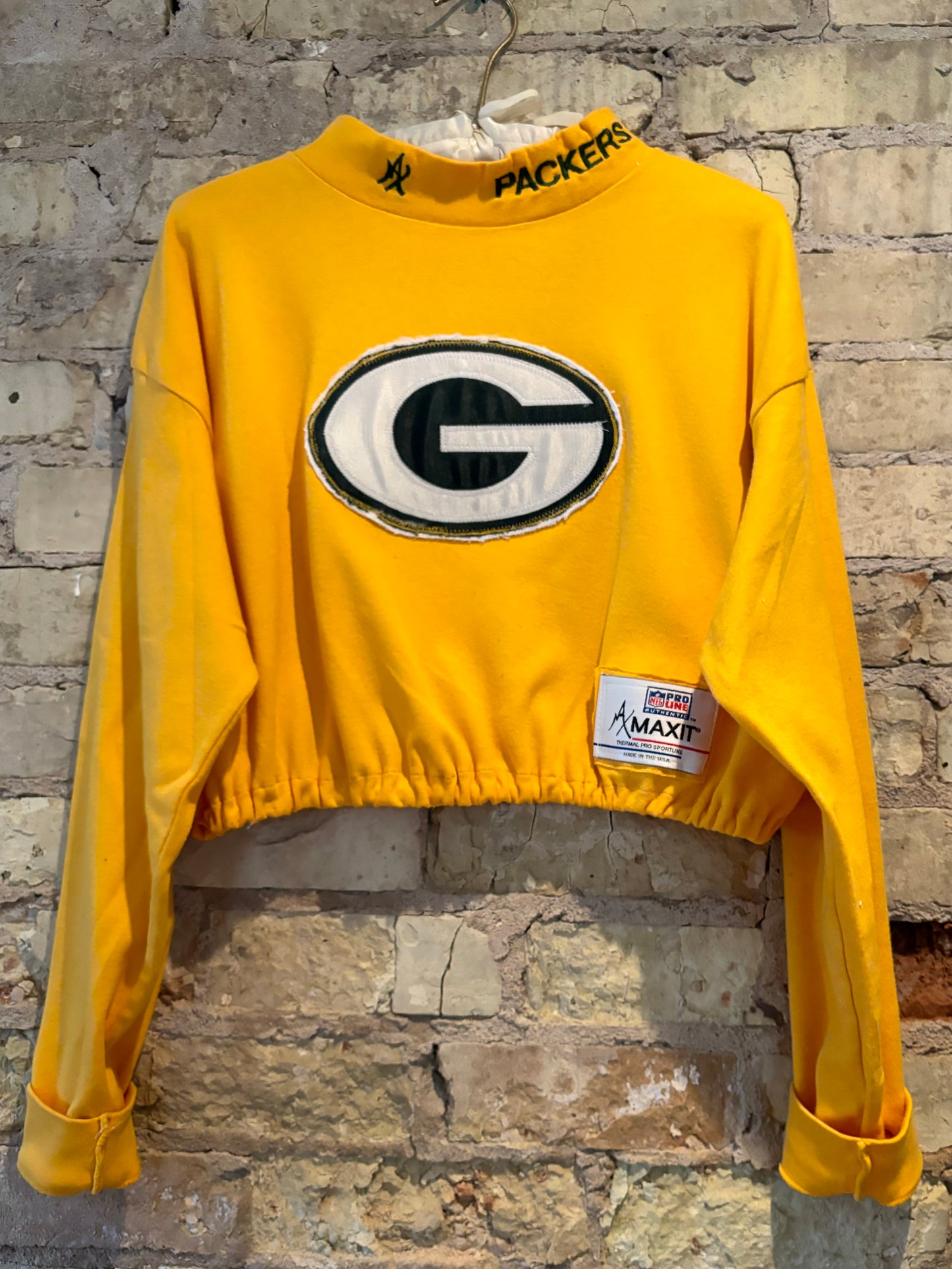 Reworked Retro 90s Packers PROLINE crop top Mock Neck Shirt