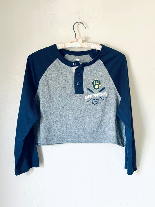 Reworked Milwaukee Brewers cropped 3 Button Henley Tee