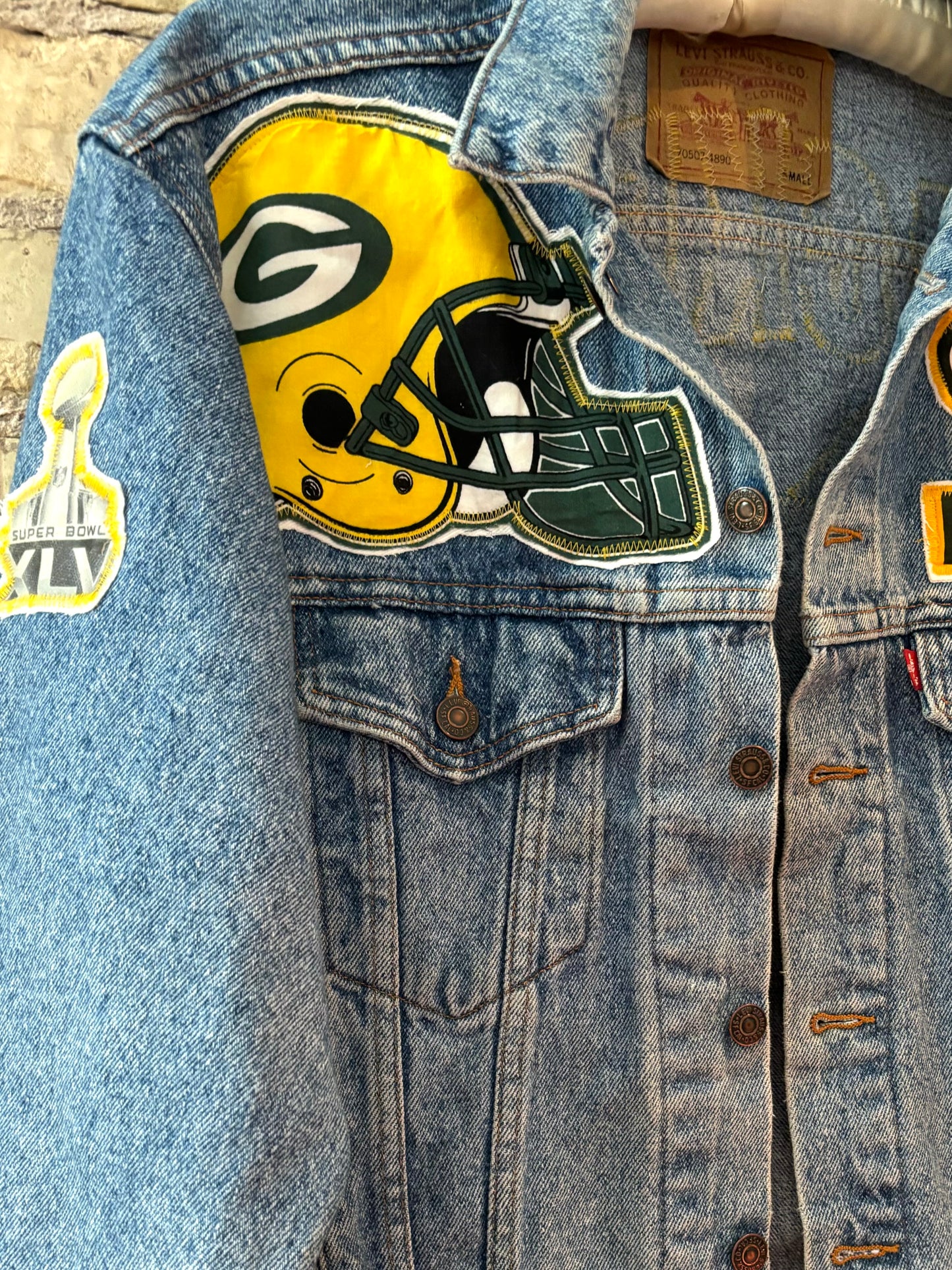 Reworked Vintage Stone Washed Packers LEVI Game Day Denim Jacket