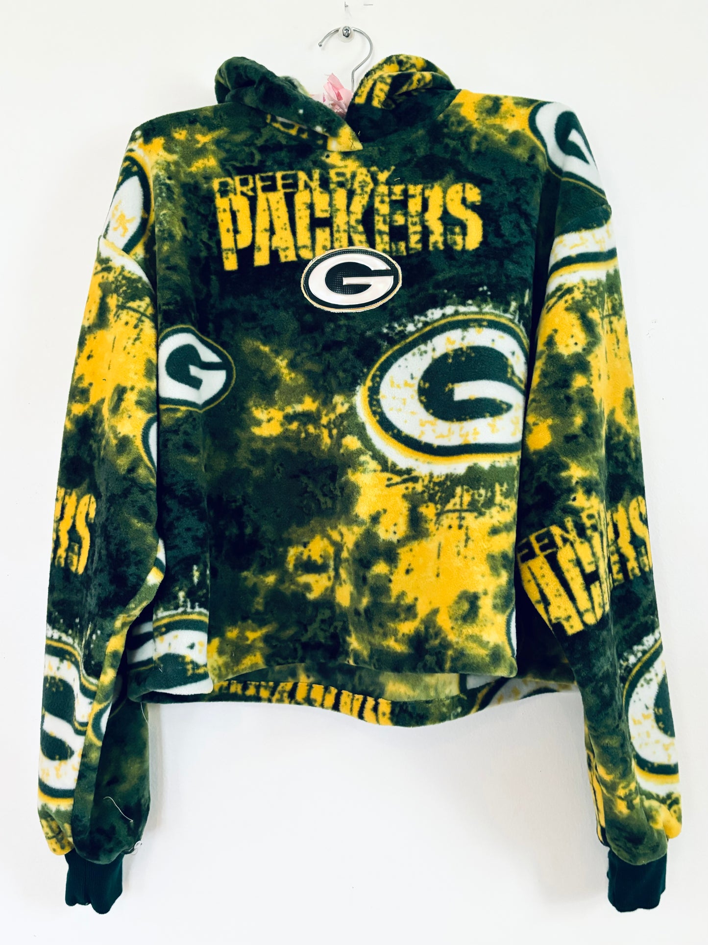 Handmade Green Bay Packers Fleece pullover Cropped Game Day Hoodie