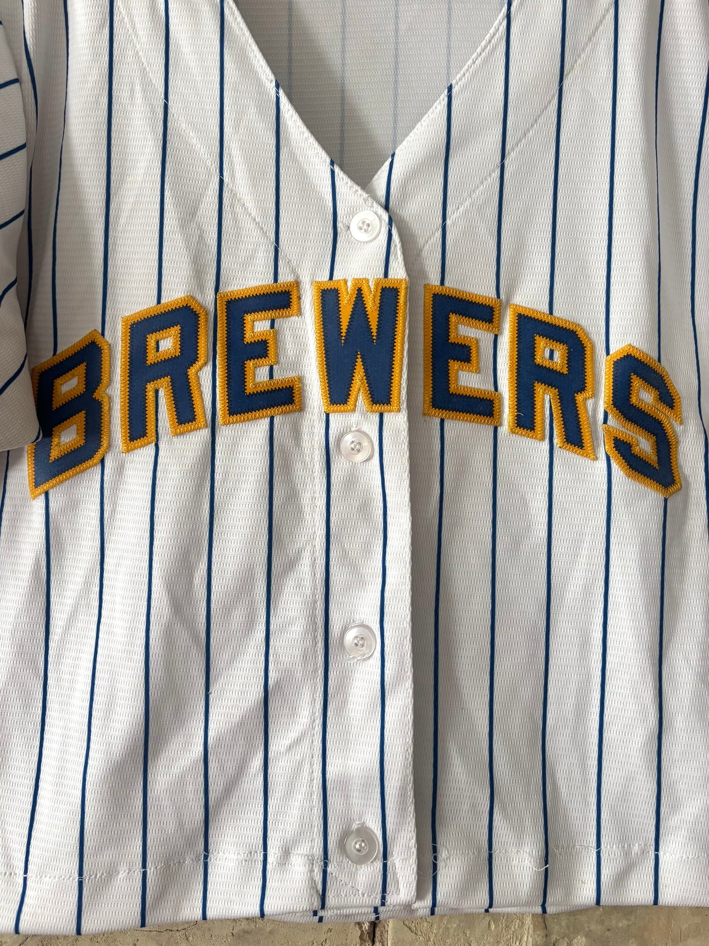 Milwaukee Brewers Retro Button up Striped Baseball Jersey