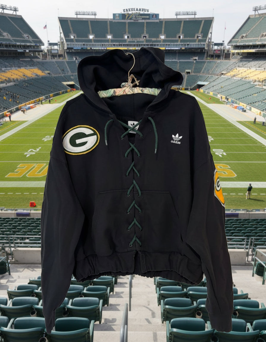 Custom reworked Adidas 3 Stripe Packers Game Day Laceup Hoodie
