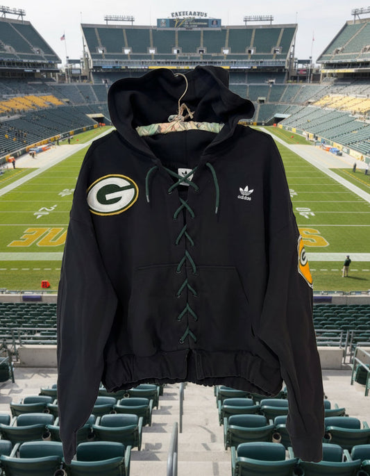 Custom reworked Adidas 3 Stripe Packers Game Day Laceup Hoodie