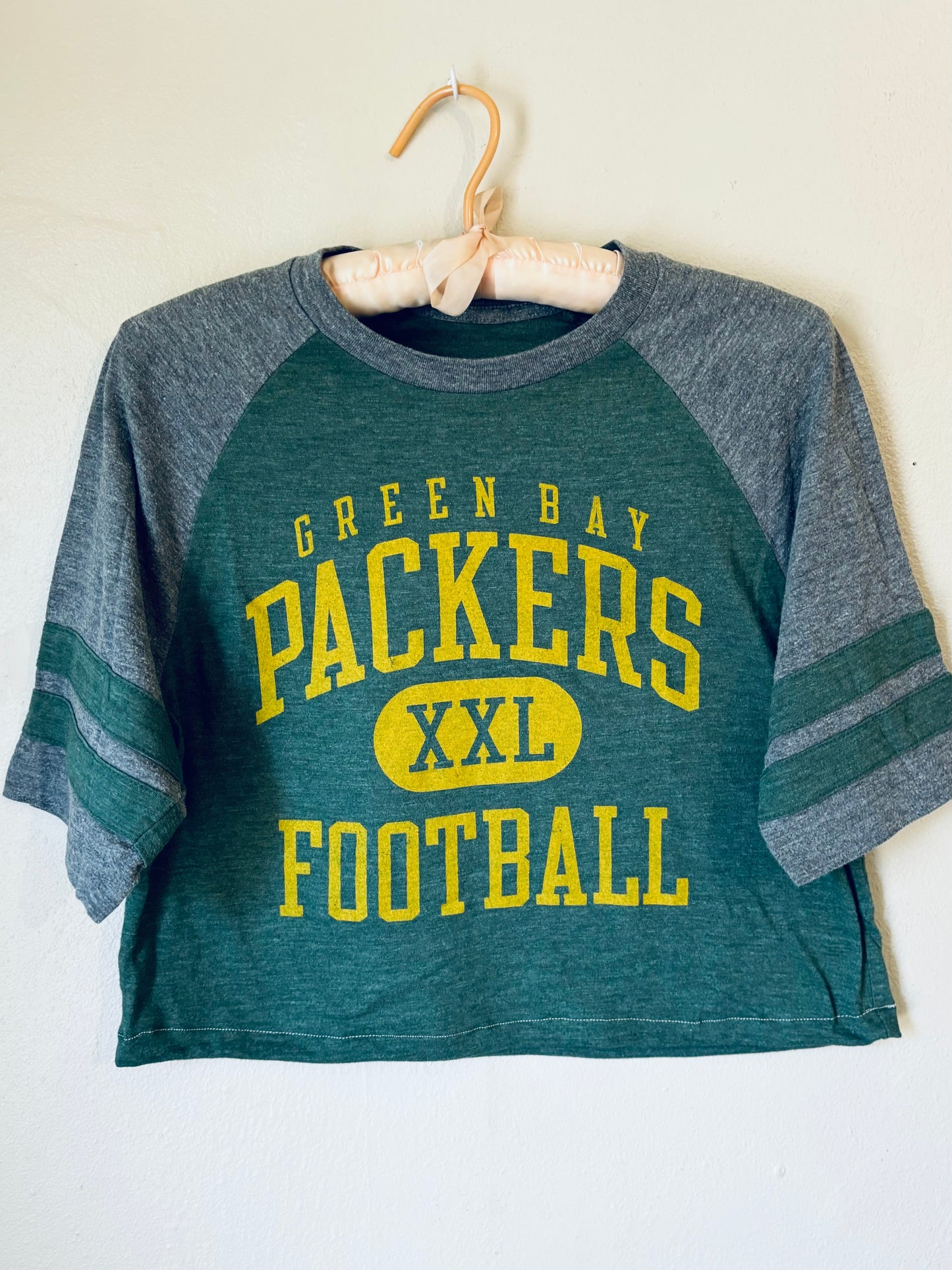 Reworked GB Packers Retro cropped Graphic Crewneck Jersey Tee