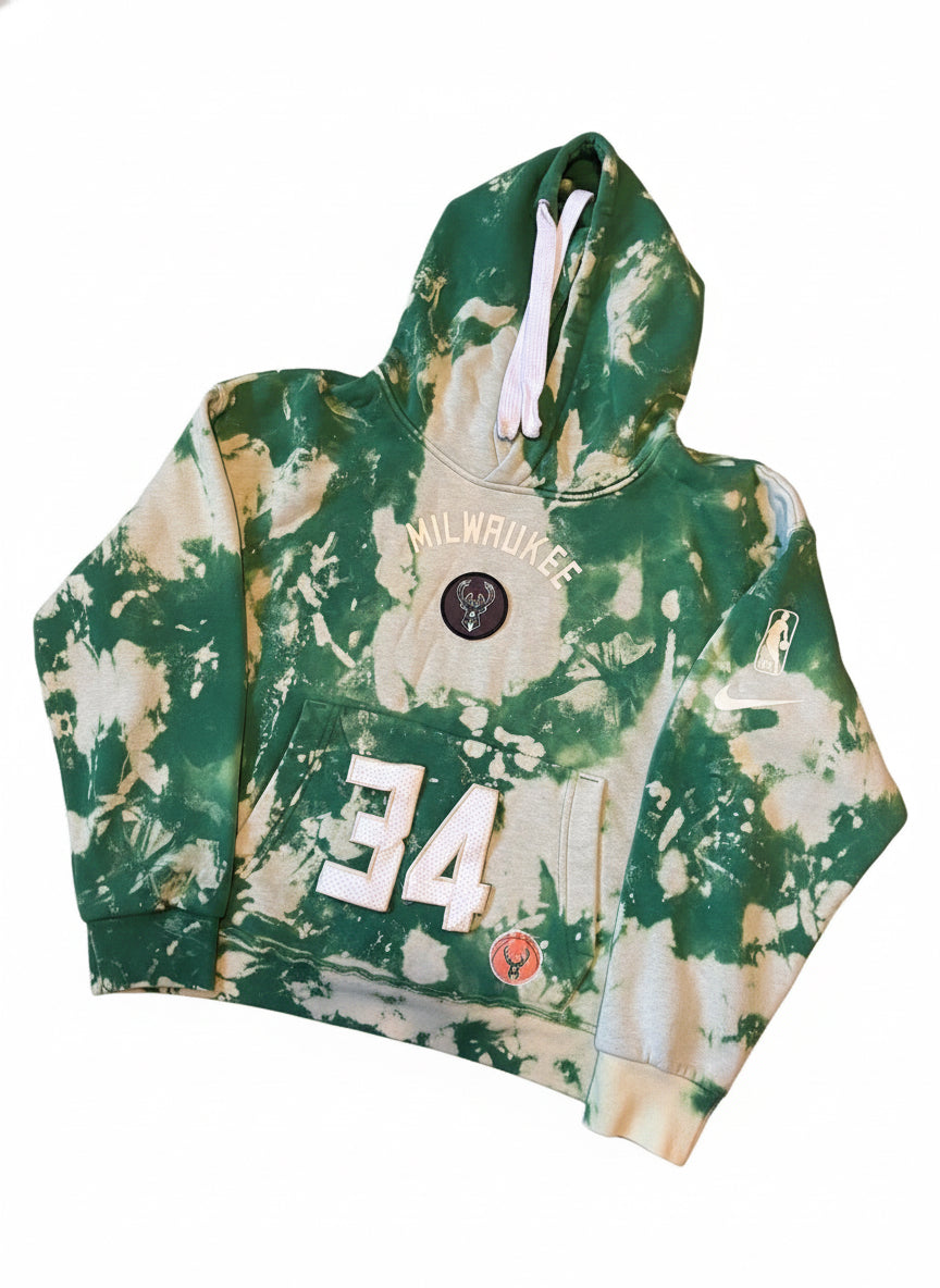 Reworked Custom Made Milwaukee Bucks Distressed Cropped Hoodie