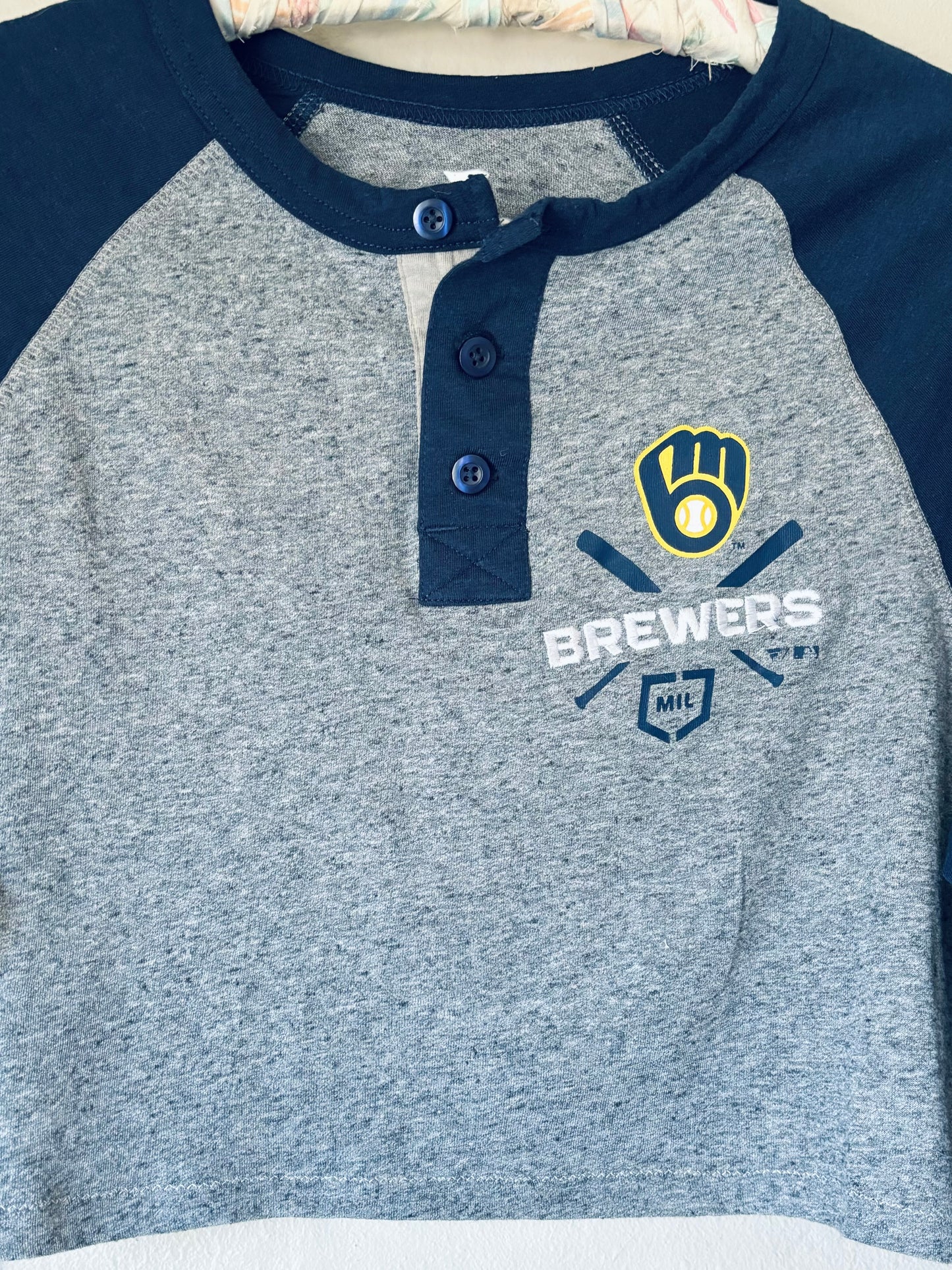 Reworked Milwaukee Brewers cropped 3 Button Henley Tee