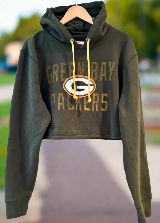 Reclaimed Green Bay Packers Distressed Cropped ThrowbackHoodie