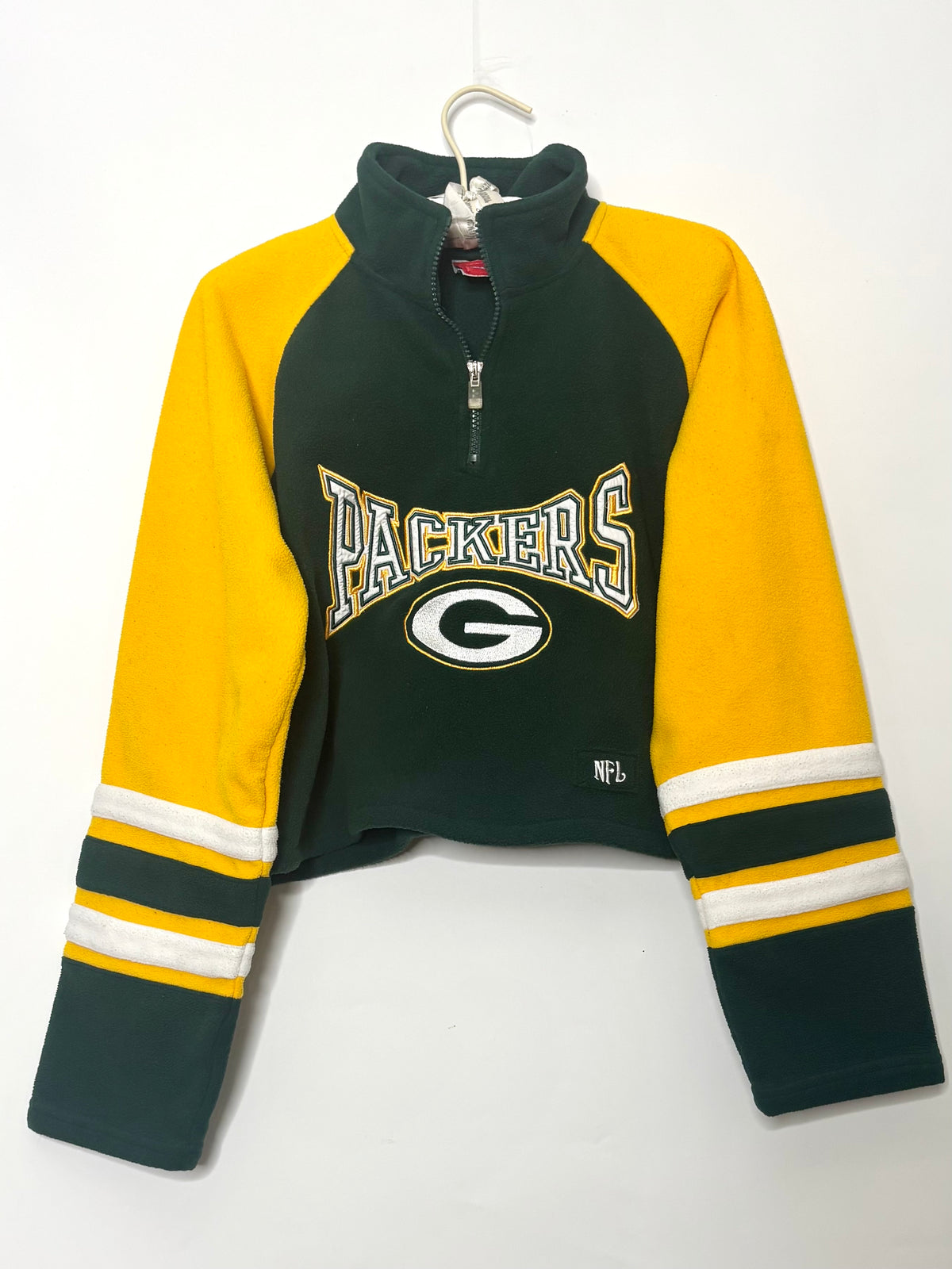 Vintage Packers 1/4 Zip cropped Color Block Pullover